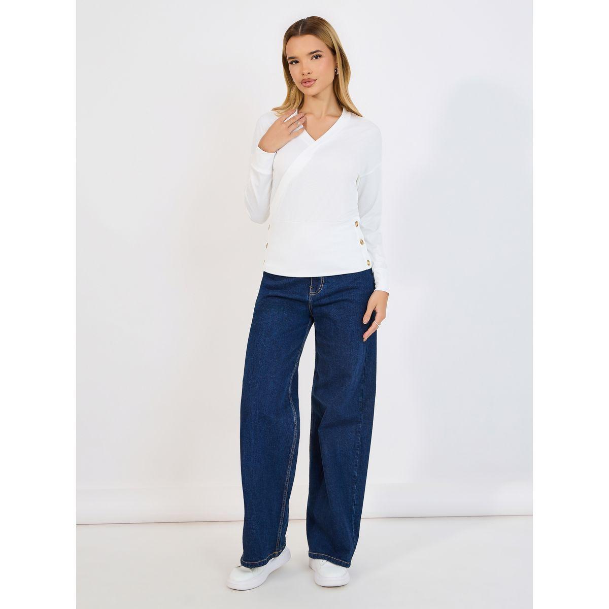 Styli Side Button Detail Wrap Front Knit Top-women-clothing-shirtsandblouses-blouses-image-2
