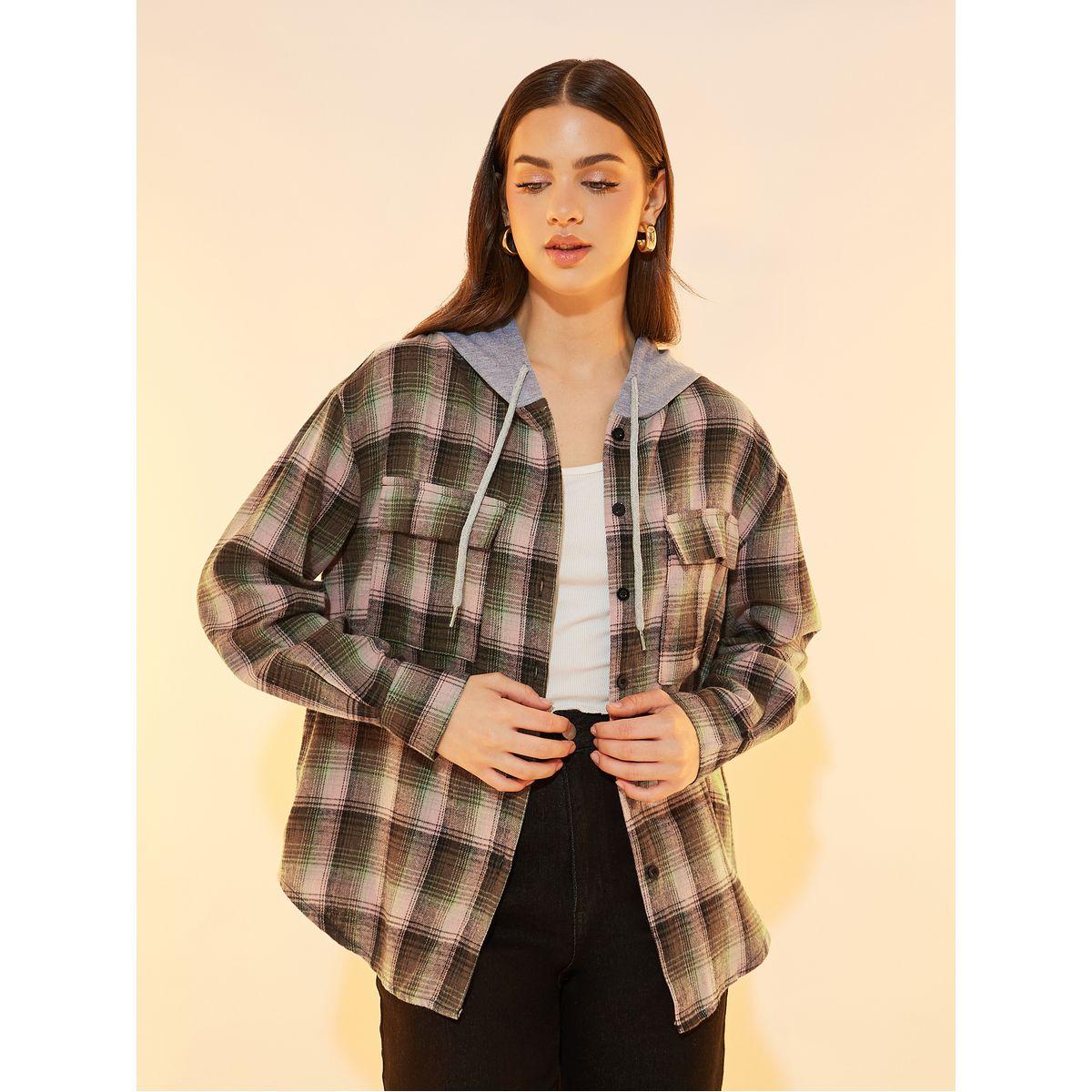 Take Two Plaid Pattern Front Pocket Hooded Jacket-women-winterwear-coatsandjackets-jackets-image-1