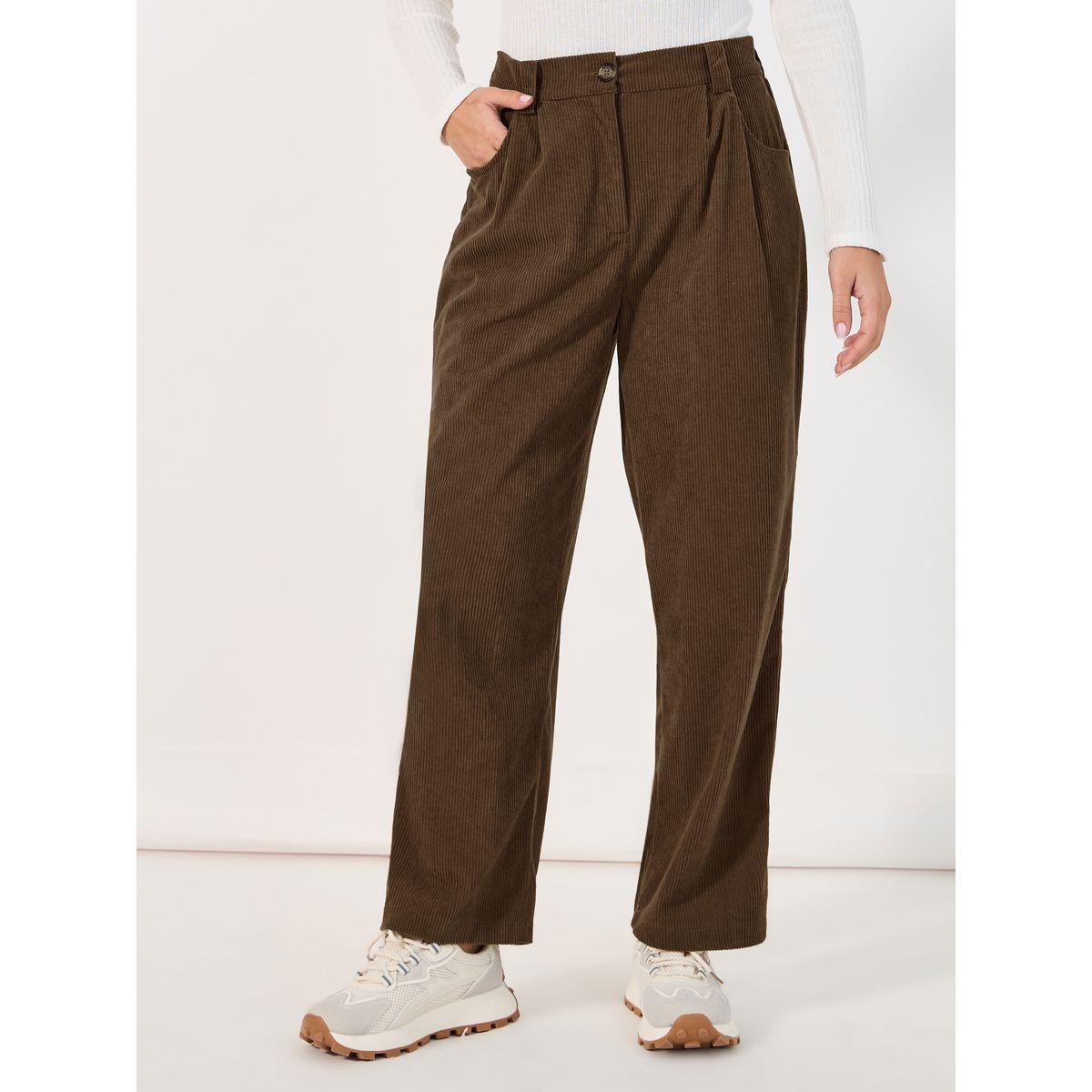 Styli High Rise Corduroy Pants with Side Pocket-women-clothing-bottoms-trousers-image-2