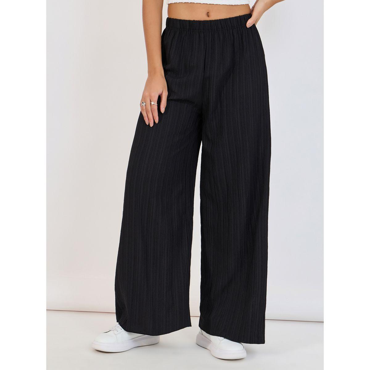 بنطال بالازو بتفاصيل بارزة الملمس وخصر مطاطي-women-clothing-bottoms-trousers-image-2