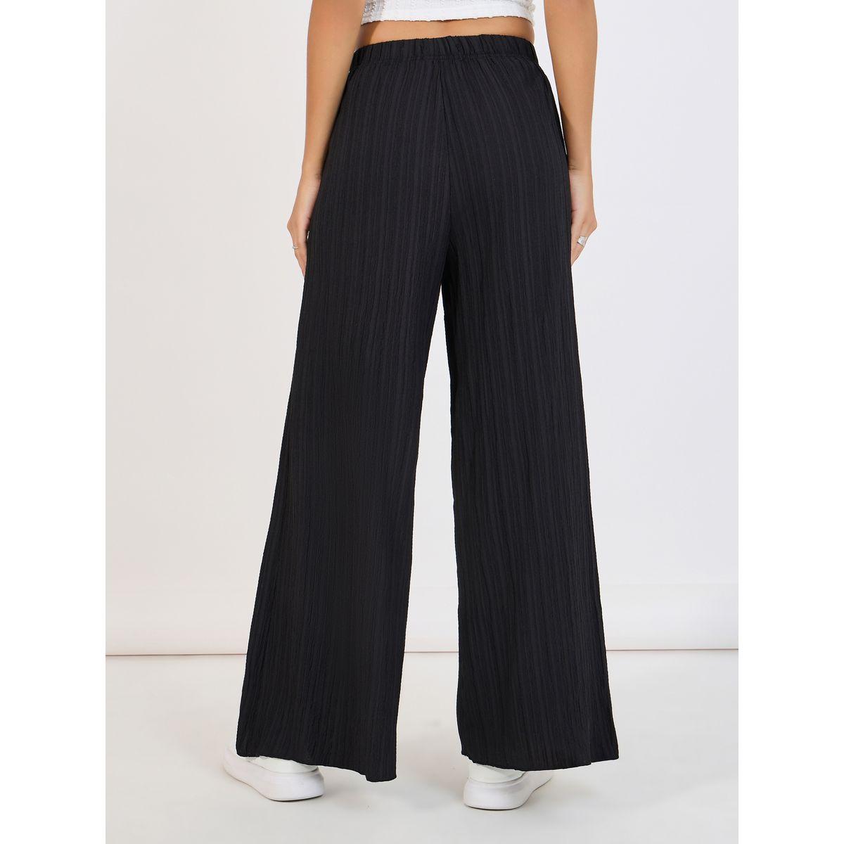 بنطال بالازو بتفاصيل بارزة الملمس وخصر مطاطي-women-clothing-bottoms-trousers-image-4
