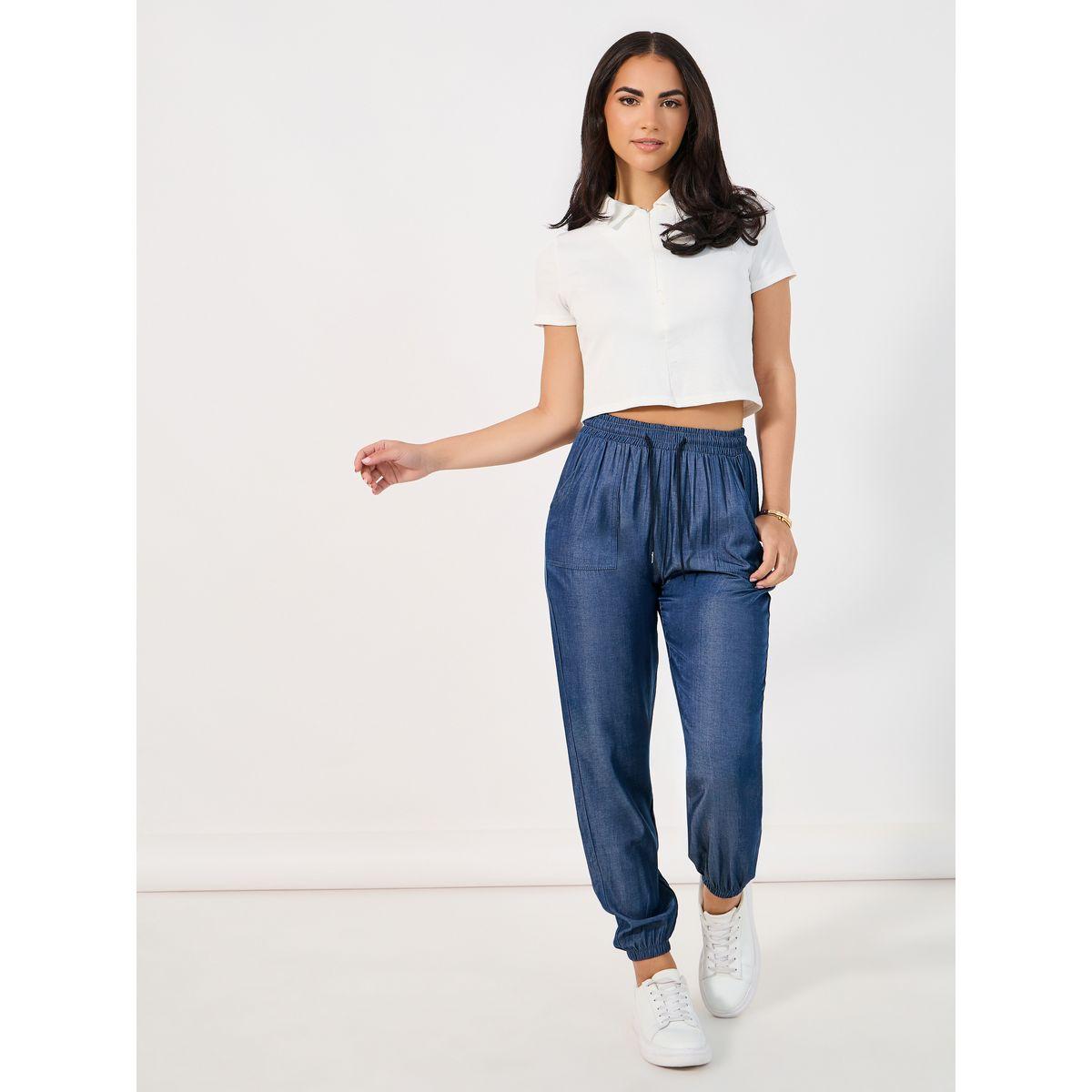 جوغر بخصر مطاطي وحواف مكبلة-women-clothing-bottoms-joggers-image-1
