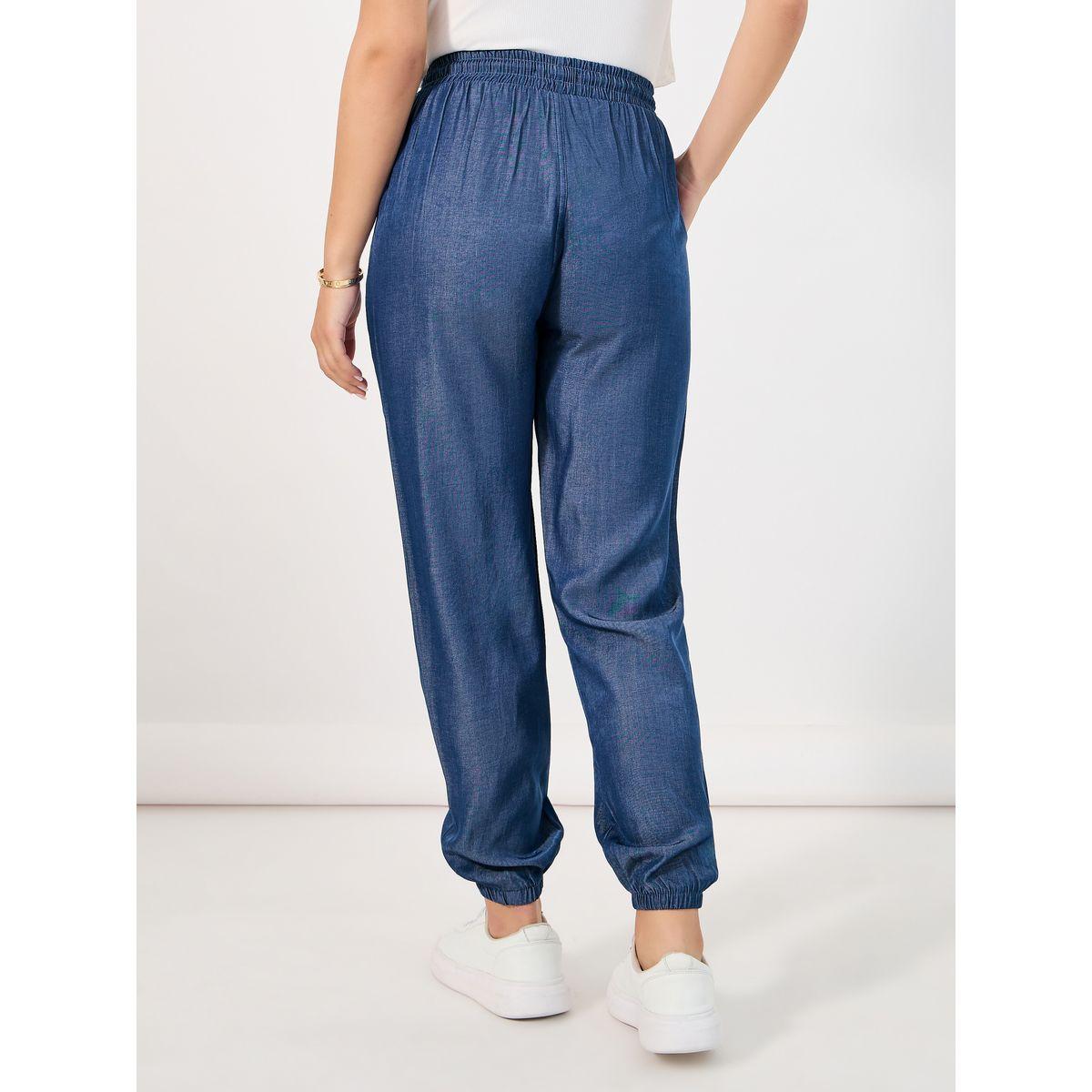 Styli Denim Look Elastic Waistband Cuffed Joggers-women-clothing-bottoms-joggers-image-4