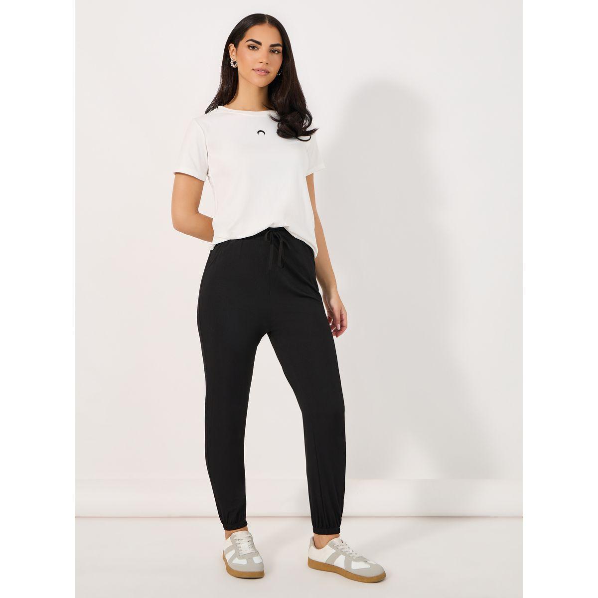 Styli Solid Cuffed Joggers with Drawstring-women-clothing-bottoms-joggers-image-1