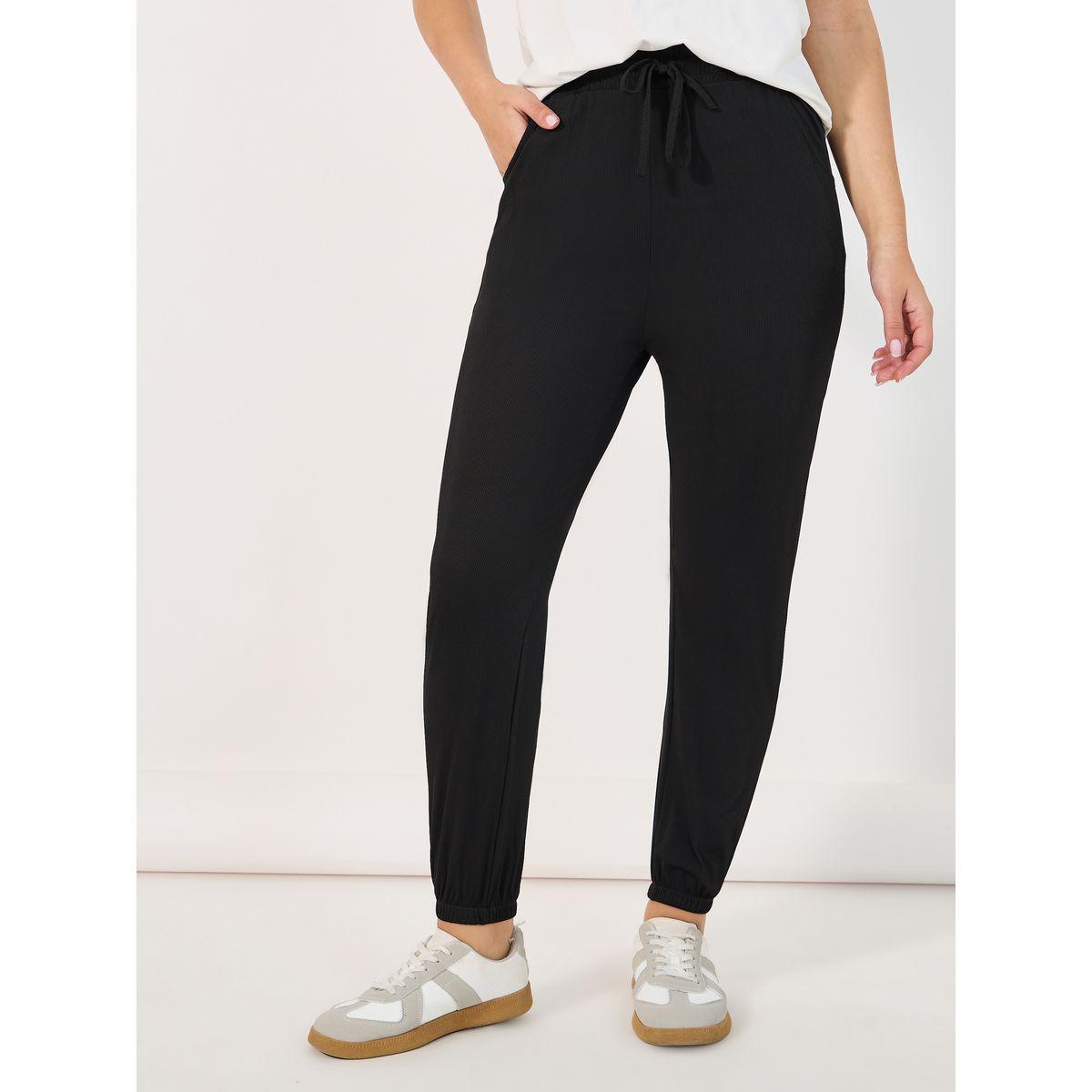 Styli Solid Cuffed Joggers with Drawstring-women-clothing-bottoms-joggers-image-2