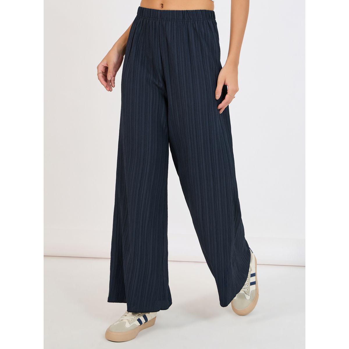 Styli Textured Palazzo Pants with Elastic Waistband-women-clothing-bottoms-trousers-image-2