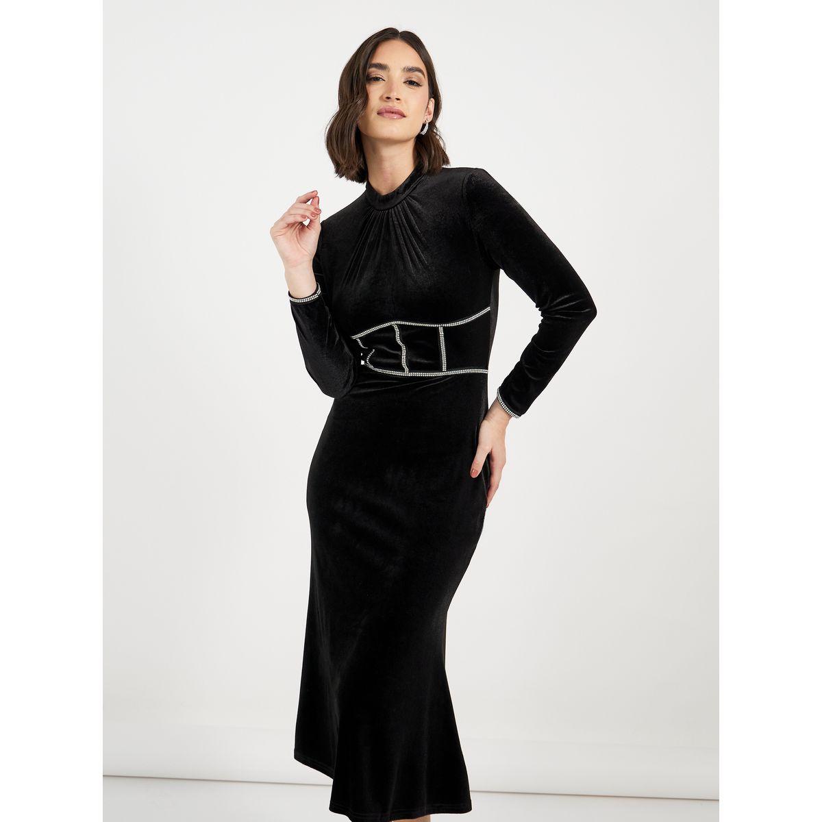 فستان ميدي مخمل منمق بالأحجار-women-clothing-dresses-image-2