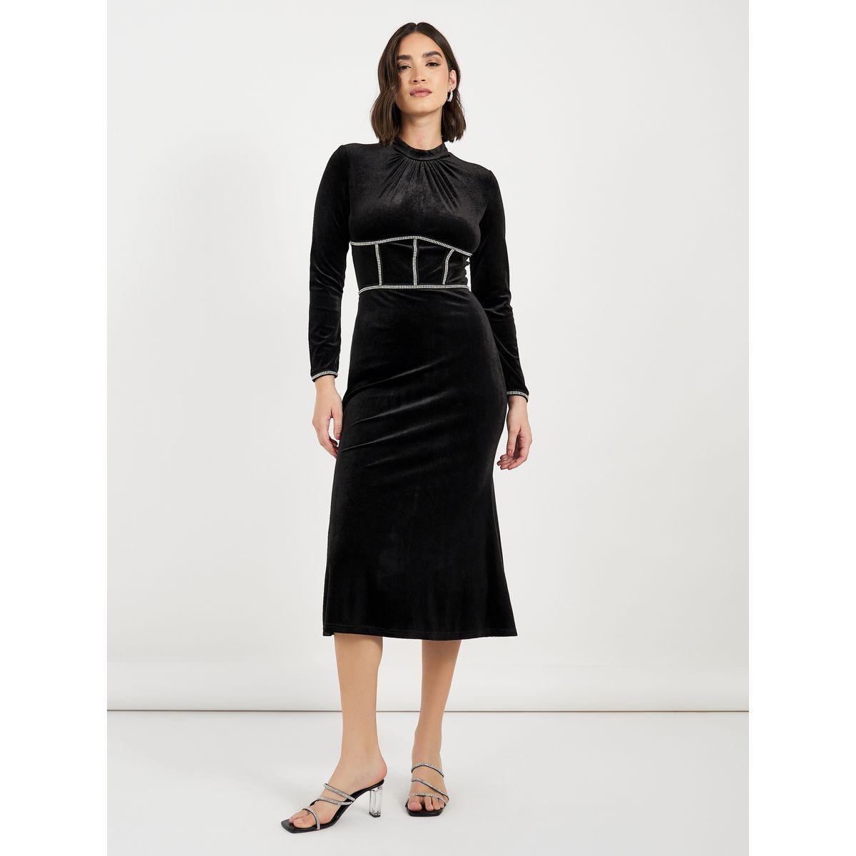 Styli Limited Velvet Look Embellished Midi Dress-women-clothing-dresses-image-4