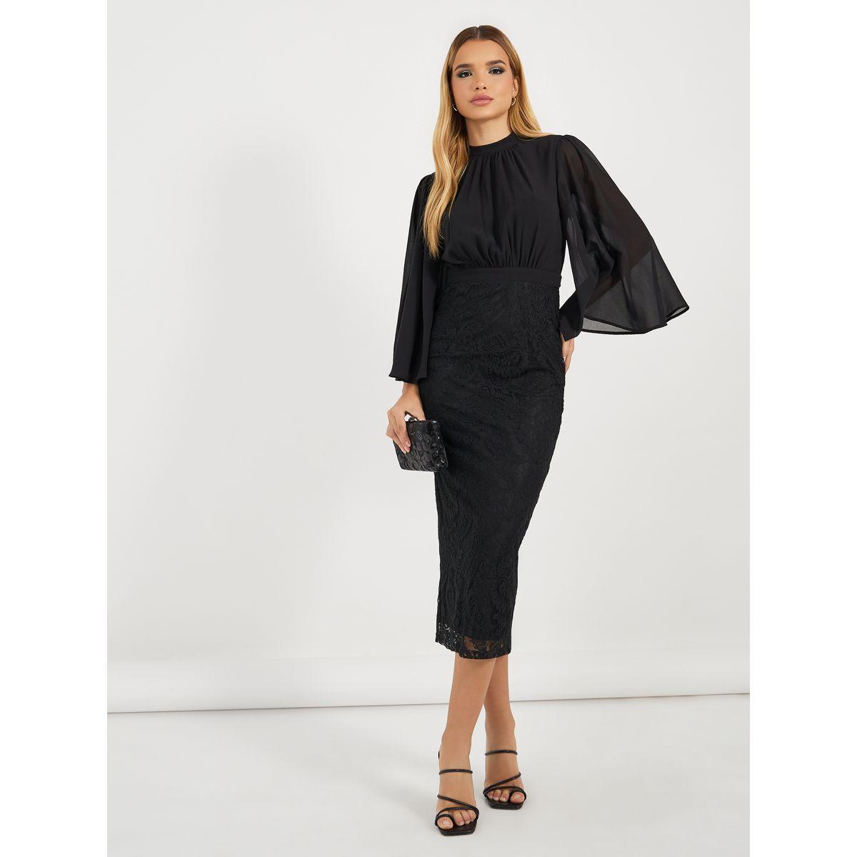 Styli Limited Lace Insert Flared Sleeves Midi Dress-women-clothing-dresses-image-1