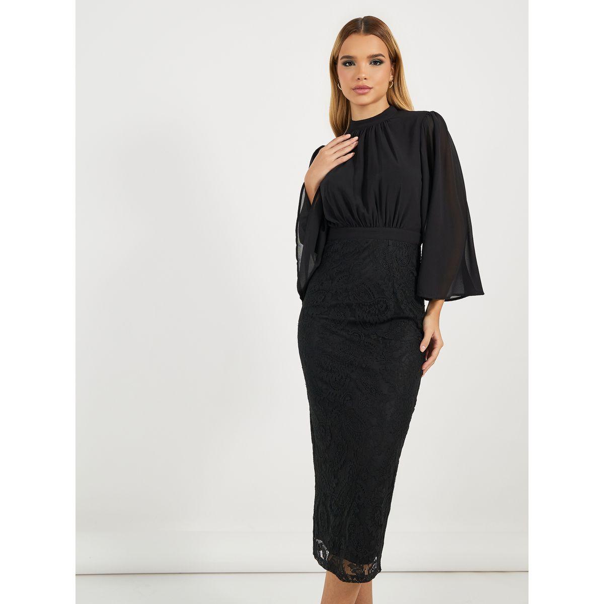 فستان ميدي بتفاصيل دانتيل وأكمام واسعة-women-clothing-dresses-image-2