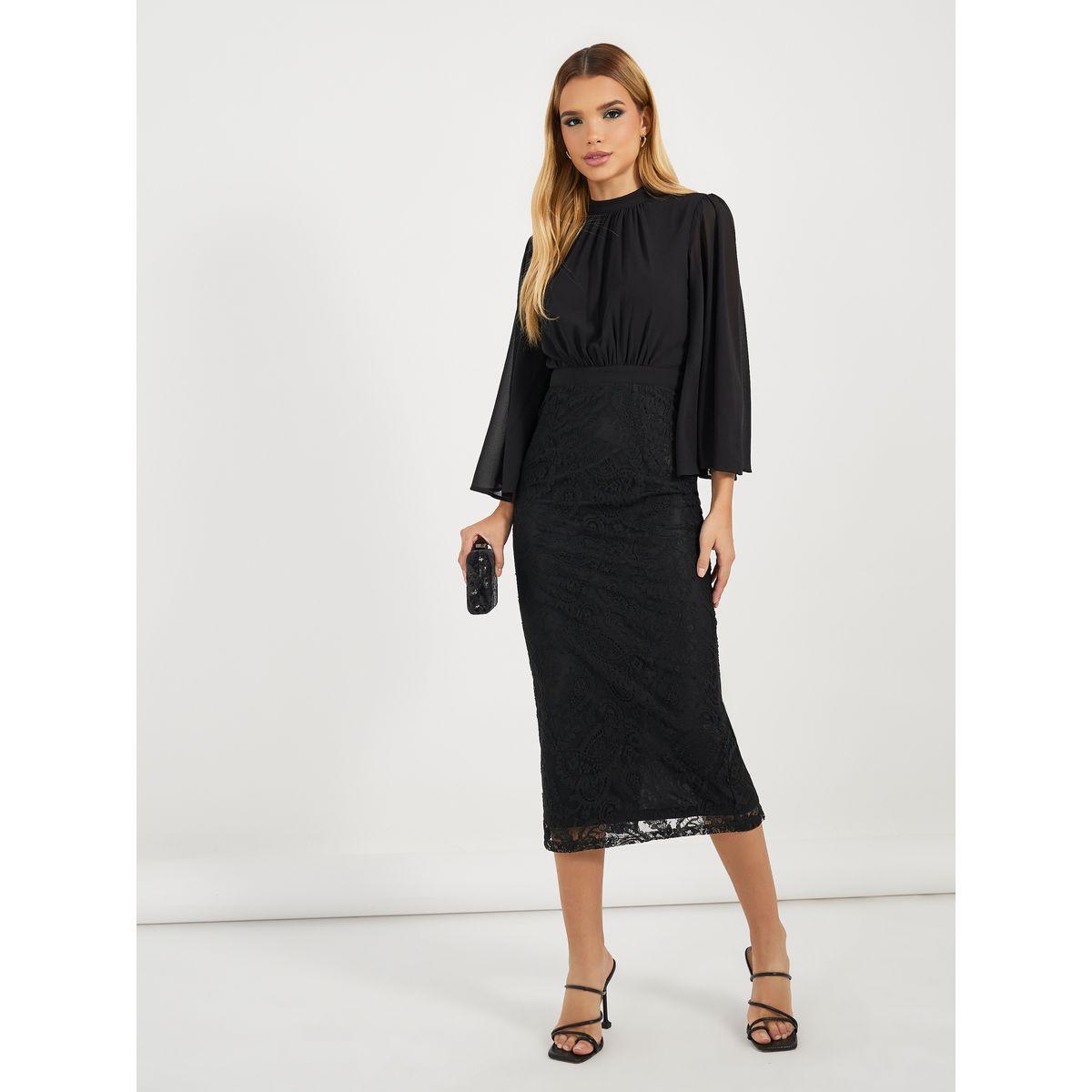 فستان ميدي بتفاصيل دانتيل وأكمام واسعة-women-clothing-dresses-image-4