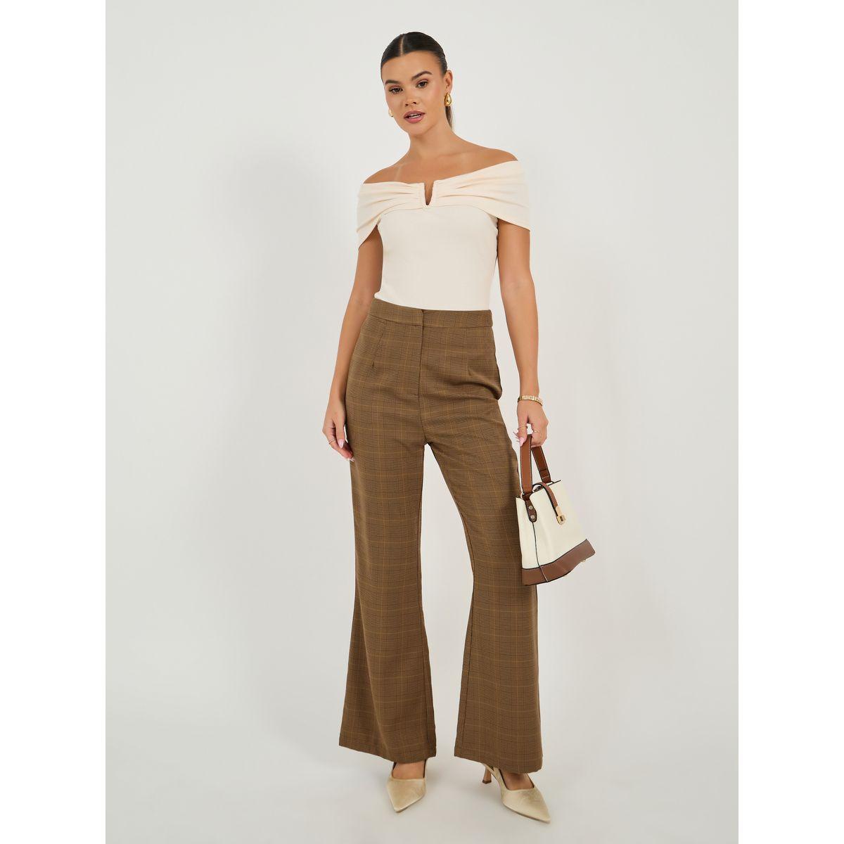 Checked High Rise Flared Pants-women-clothing-bottoms-trousers-image-1