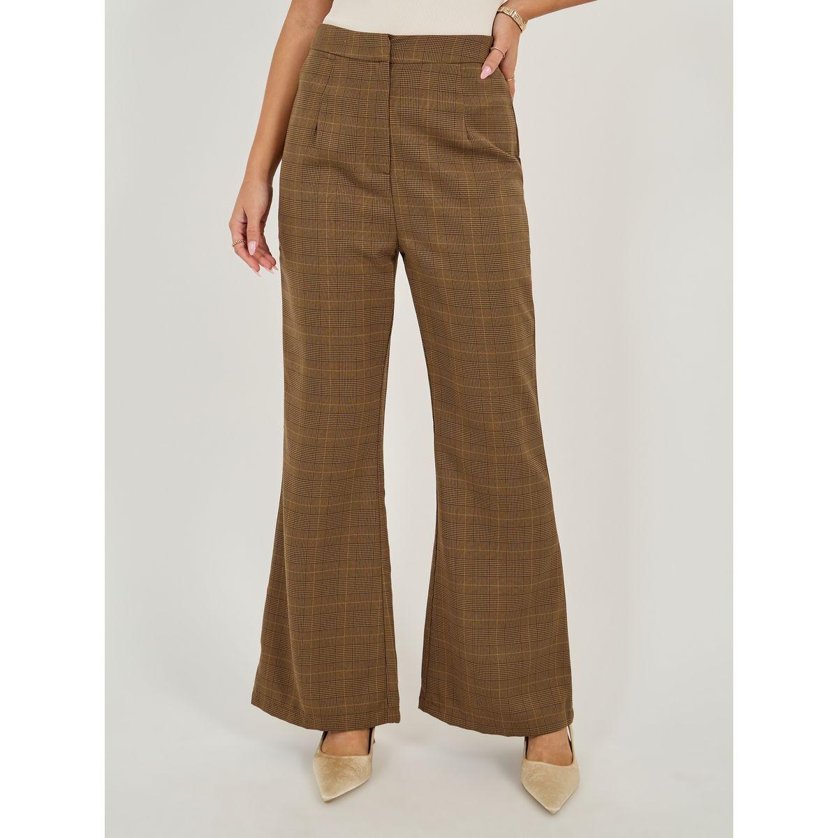 Checked High Rise Flared Pants-women-clothing-bottoms-trousers-image-2