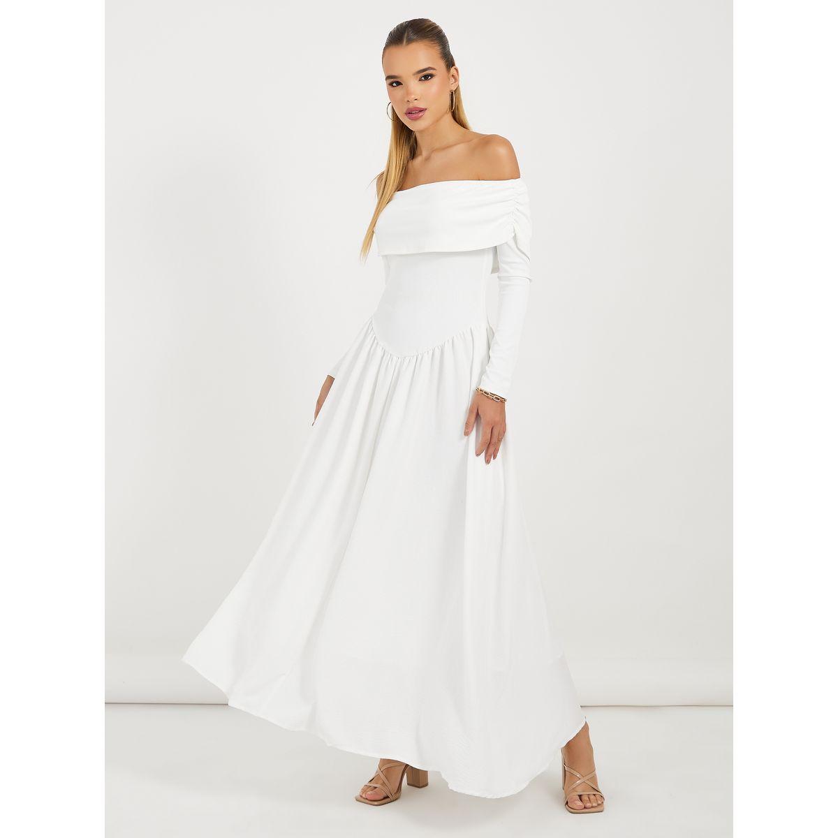 فستان طويل بتفاصيل مضلعة وأكتاف مكشوفة-women-clothing-dresses-image-1