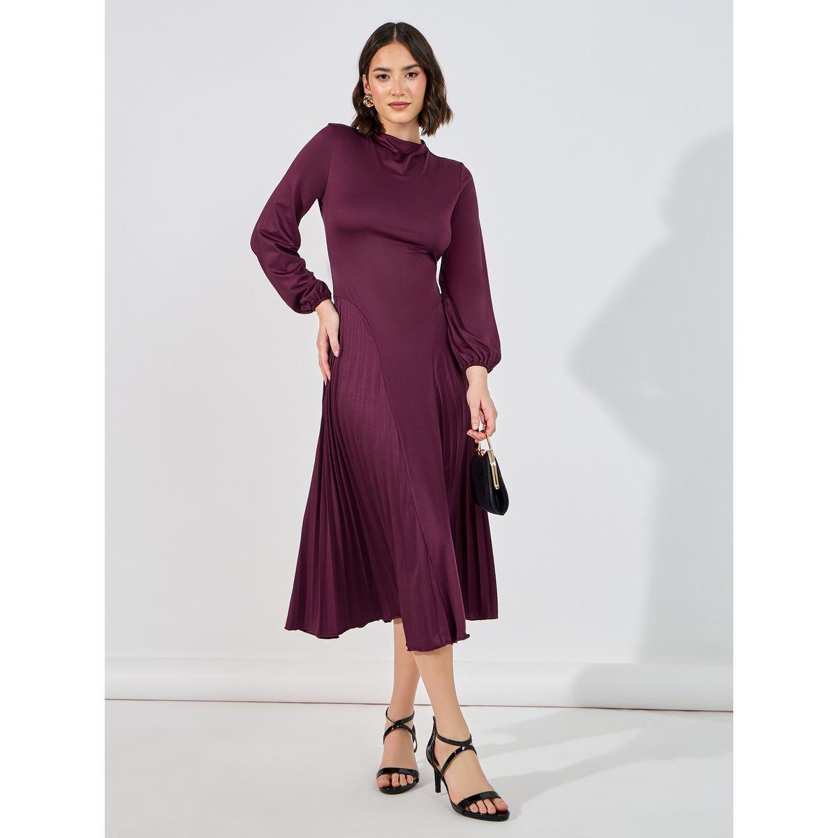 فستان ميدي بأكمام طويلة وياقة قمع-women-clothing-dresses-image-4