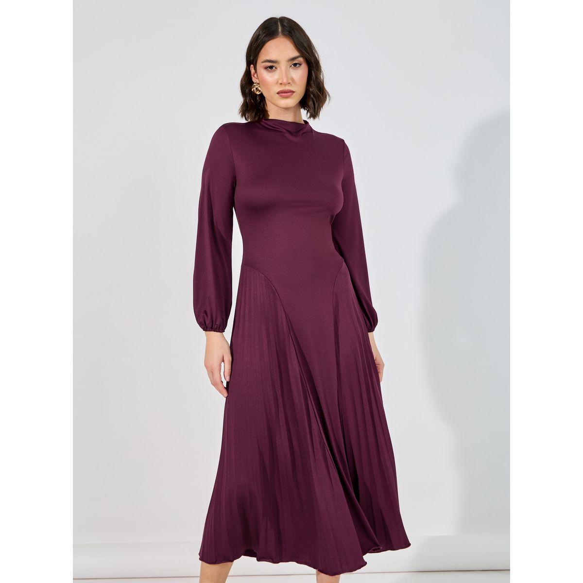 فستان ميدي بأكمام طويلة وياقة قمع-women-clothing-dresses-image-5