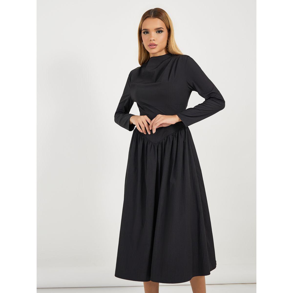 فستان ميدي مزين بكسرات مع أكمام طويلة-women-clothing-dresses-image-2