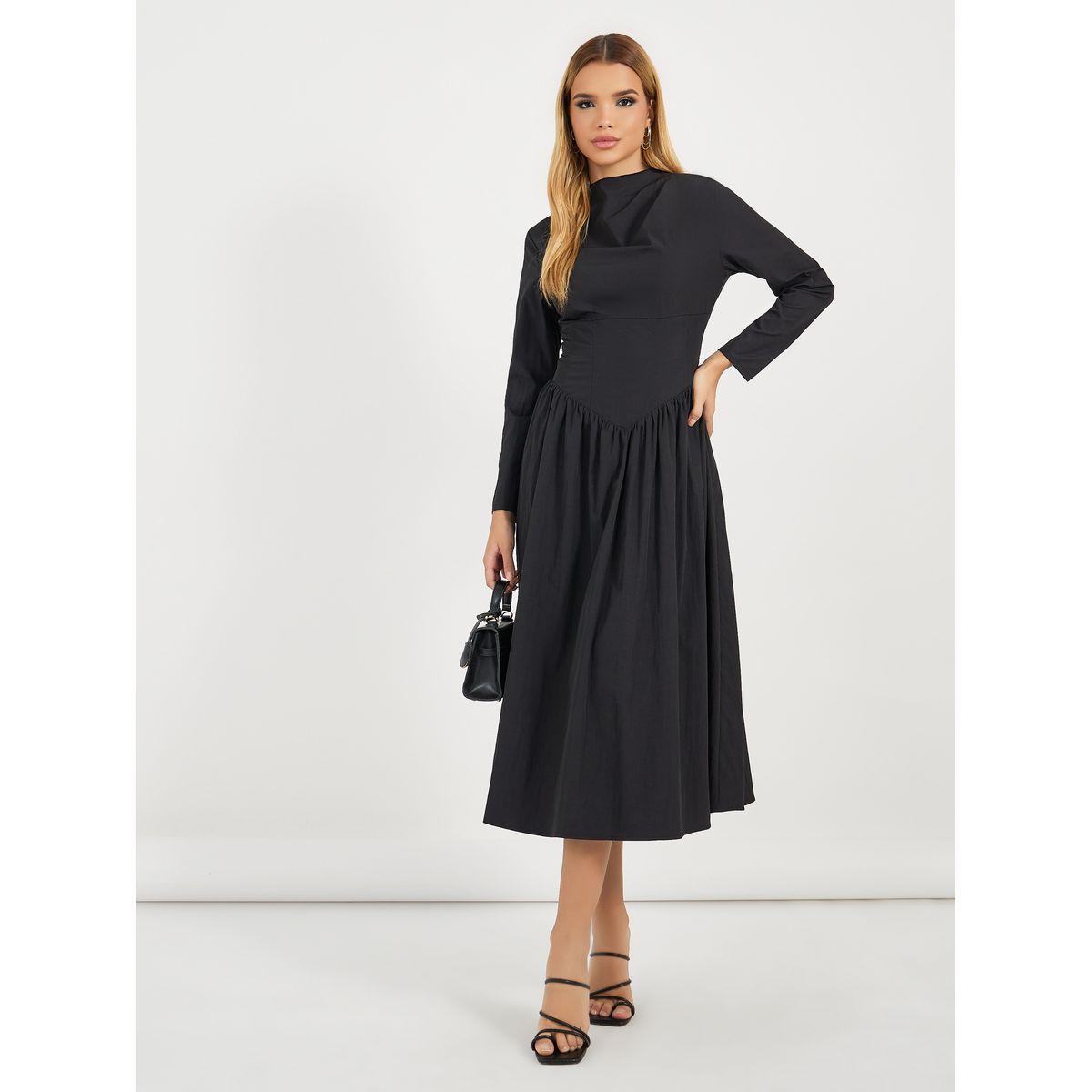 فستان ميدي مزين بكسرات مع أكمام طويلة-women-clothing-dresses-image-4