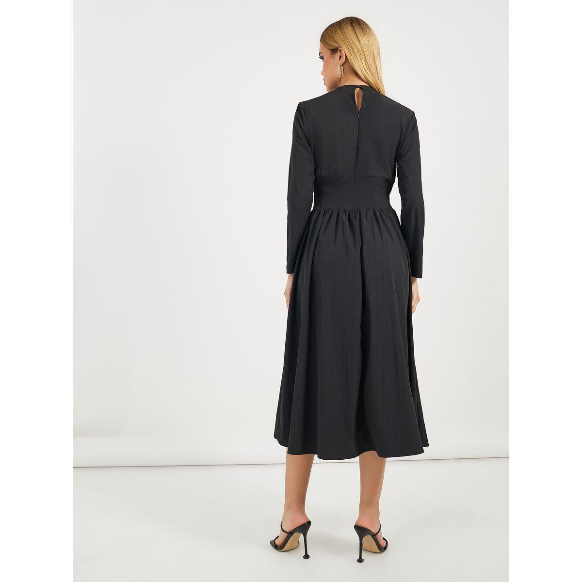 فستان ميدي مزين بكسرات مع أكمام طويلة-women-clothing-dresses-image-6