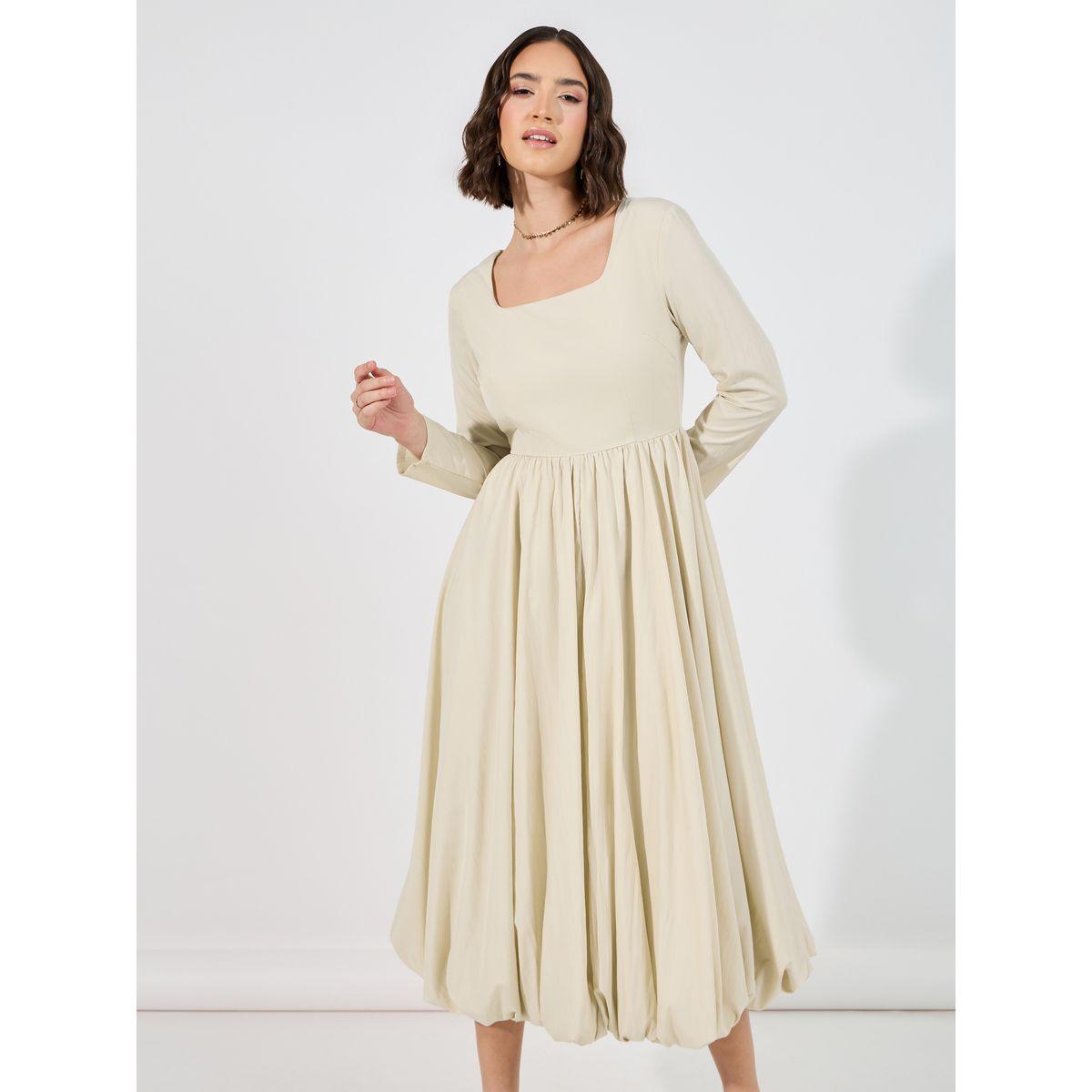 فستان ميدي بأكمام طويلة وحافة منفوخة-women-clothing-dresses-image-2