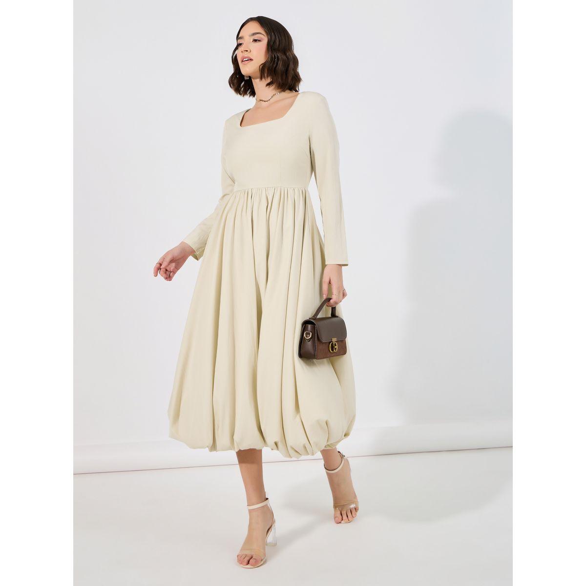 فستان ميدي بأكمام طويلة وحافة منفوخة-women-clothing-dresses-image-4