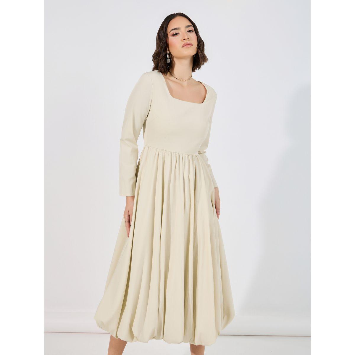 فستان ميدي بأكمام طويلة وحافة منفوخة-women-clothing-dresses-image-5