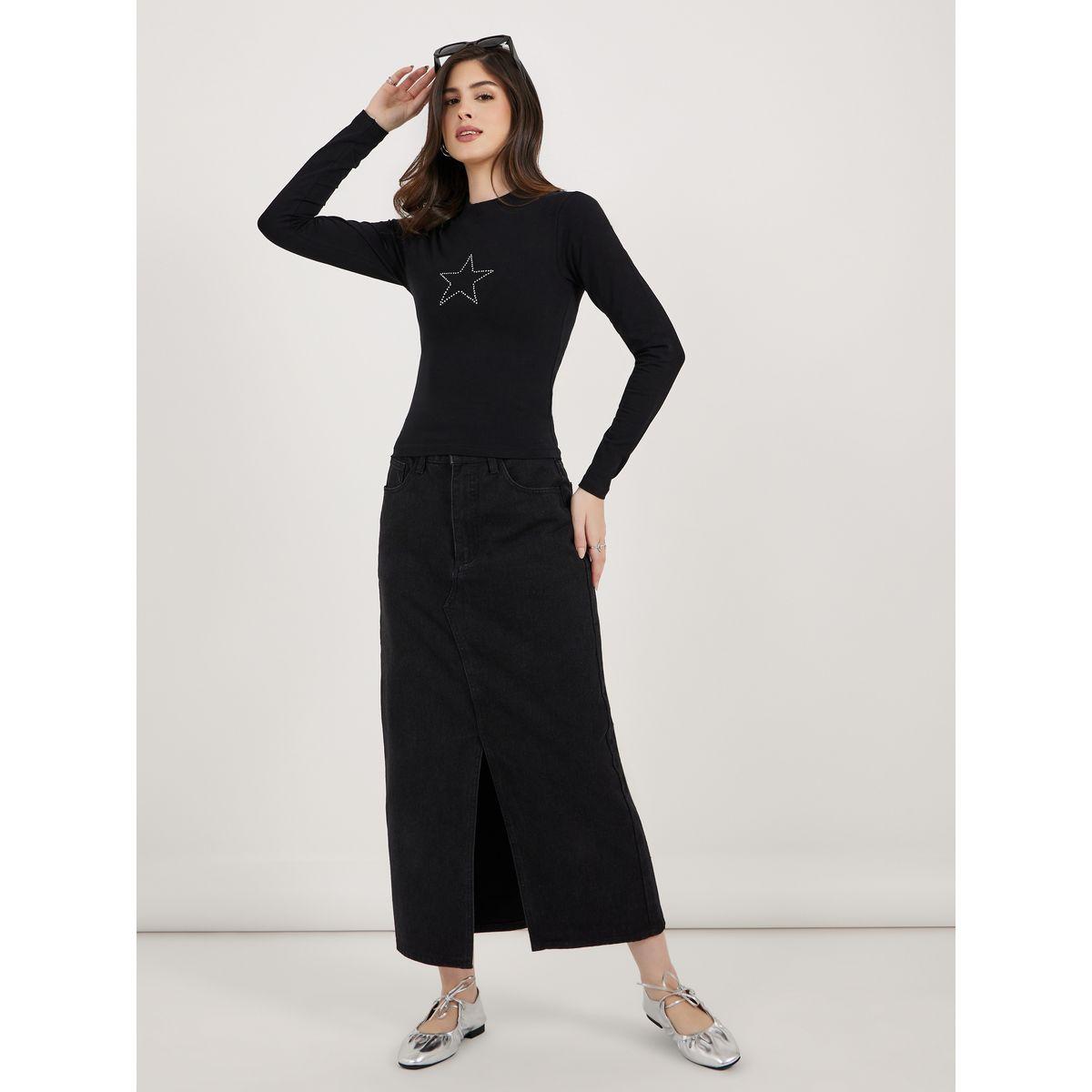 تي شيرت مزخرف بأكمام طويلة وقصة عادية-women-clothing-tshirts-image-2