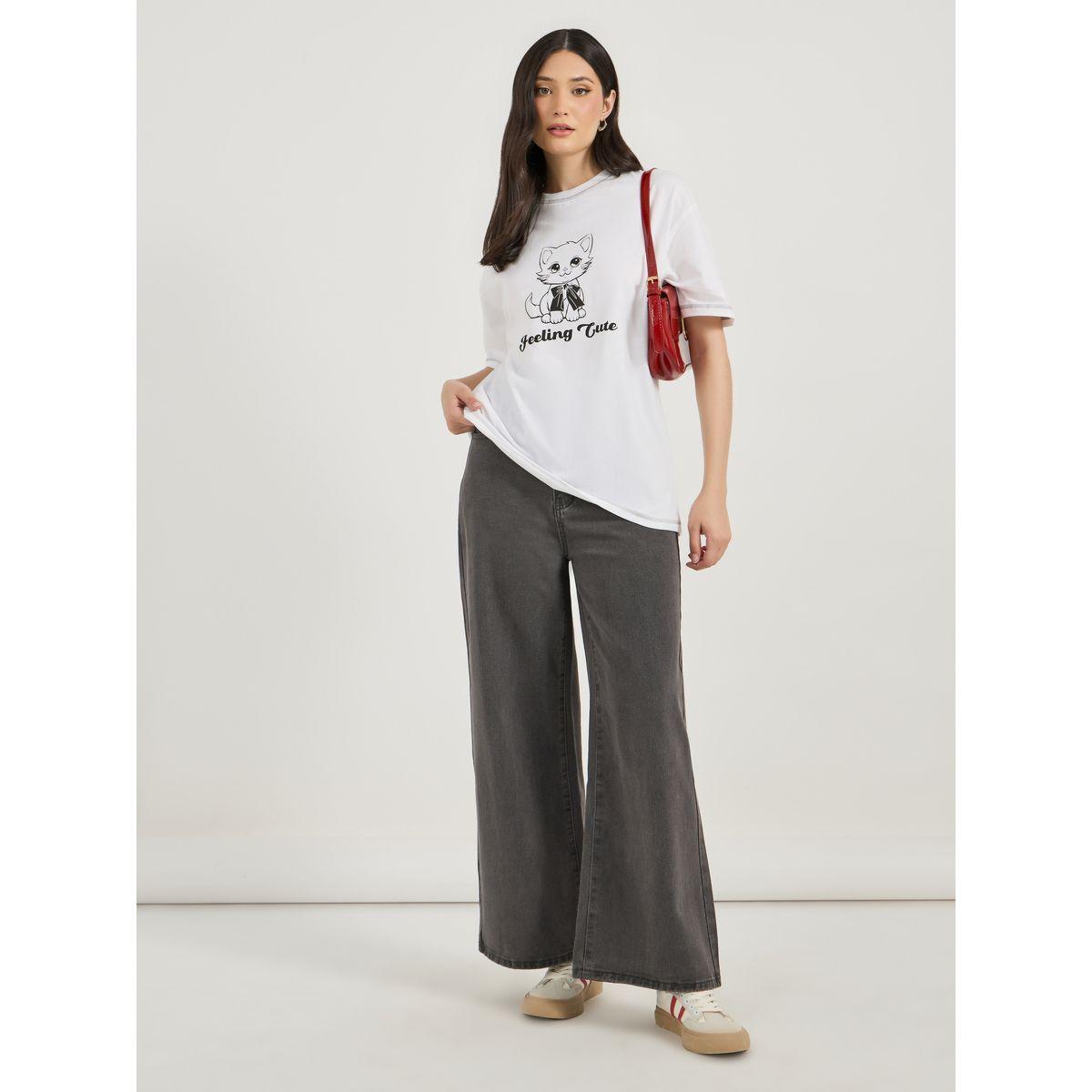 تيشيرت فضفاض بطبعة جرافيك وأكمام قصيرة-women-clothing-tshirts-image-2