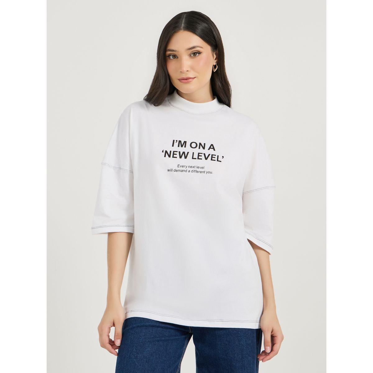 Styli Oversized Slogan Print Exaggerated Sleeves T-Shirt-women-clothing-tshirts-image-1