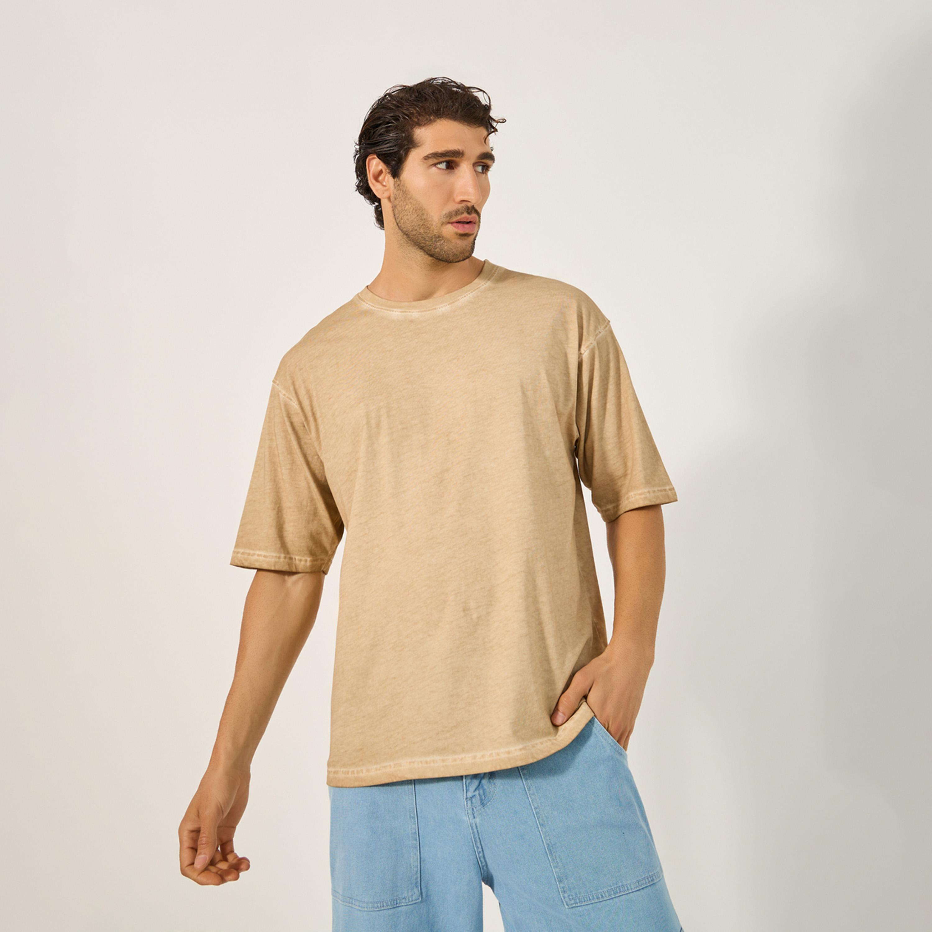 Styli Acid Washed Eagle Graphic Print Oversized T-Shirt-men-clothing-tshirtsandpolos-tshirts-image-1