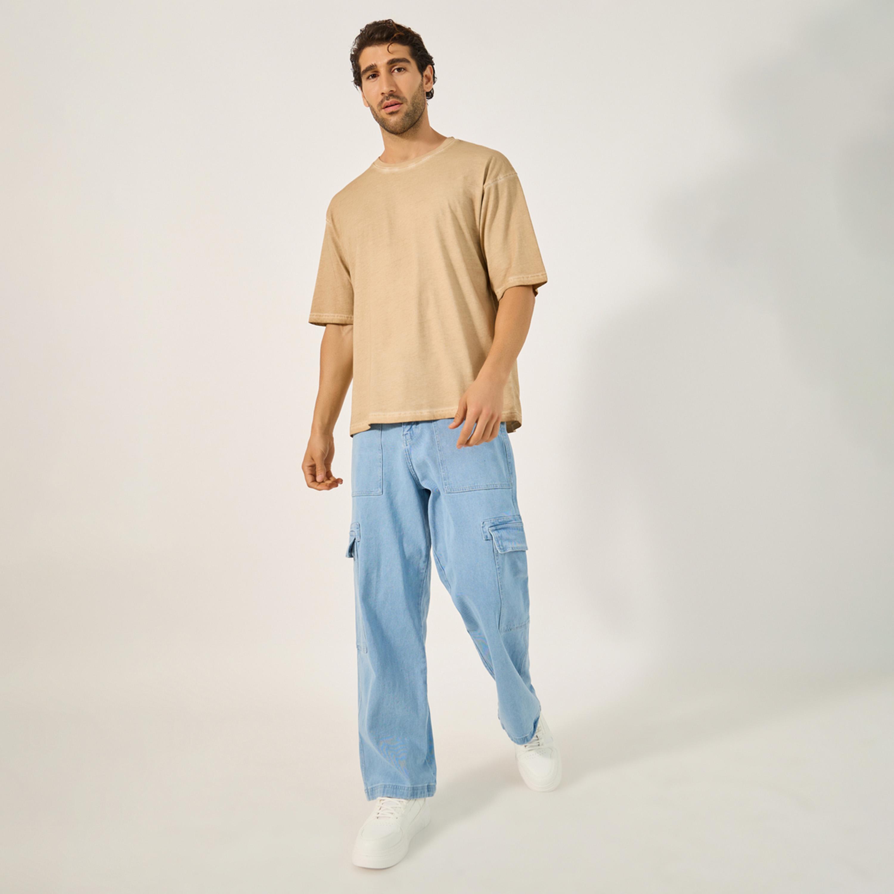 ستايلي - تي شيرت كبير الحجم بطبعة نسر مغسول بالحامض-men-clothing-tshirtsandpolos-tshirts-image-2