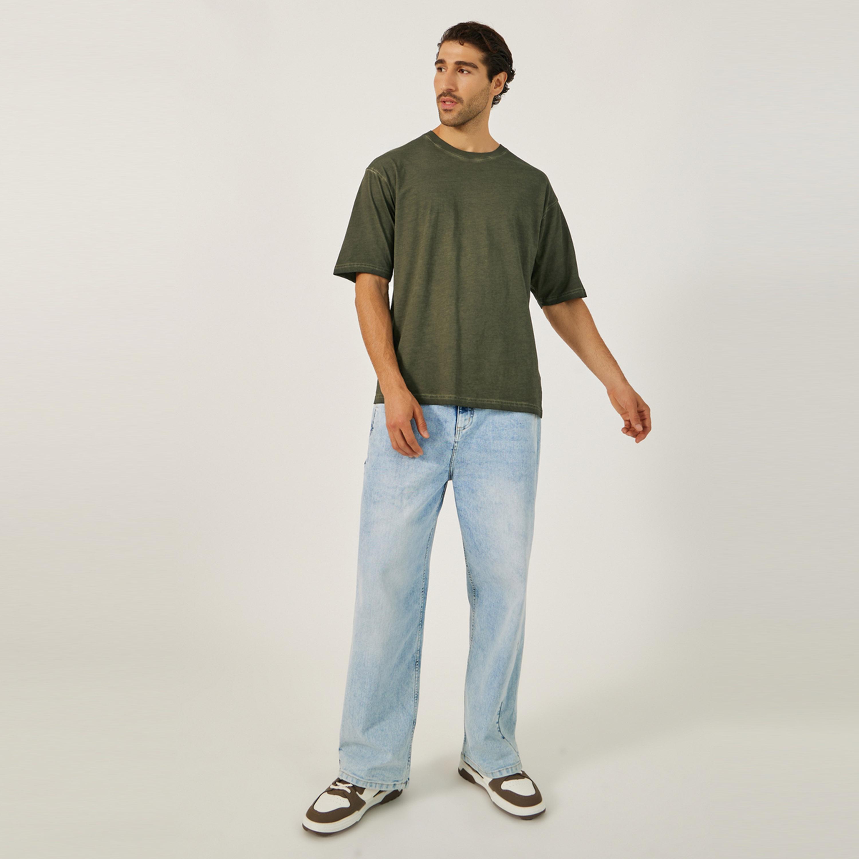 ستايلي - تي شيرت ستريت وير كبير الحجم مغسول بطبعة نسر-men-clothing-tshirtsandpolos-tshirts-image-3