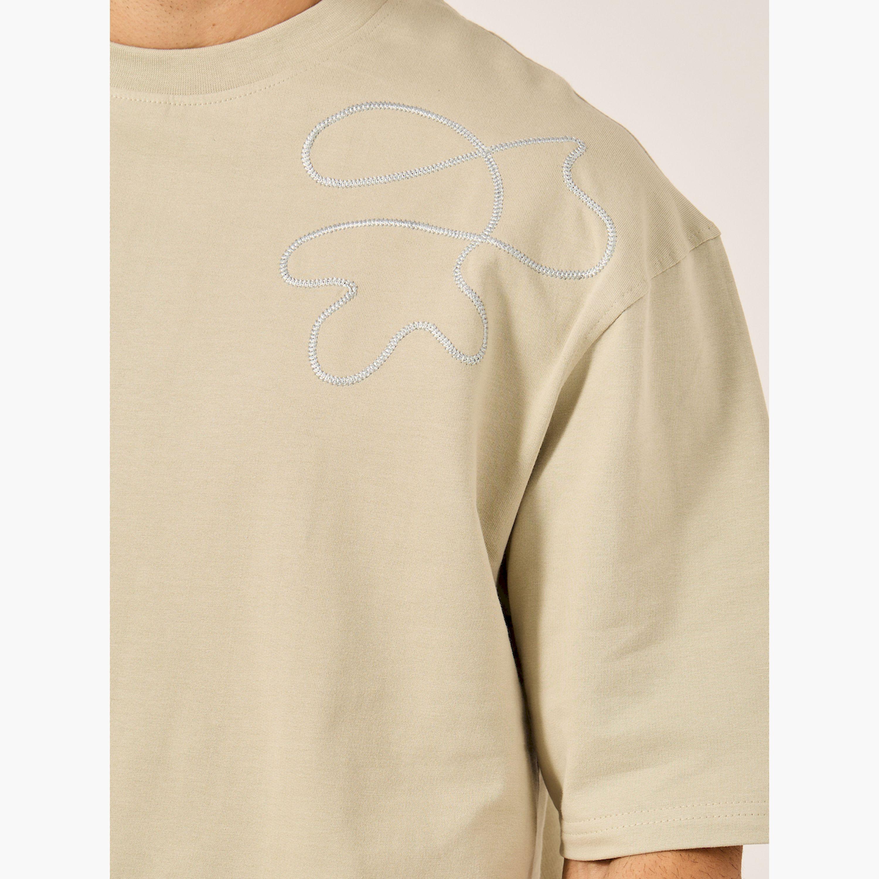 Styli Contrast Embroidered Detail Terry Oversized T-Shirt-men-clothing-tshirtsandpolos-tshirts-image-3
