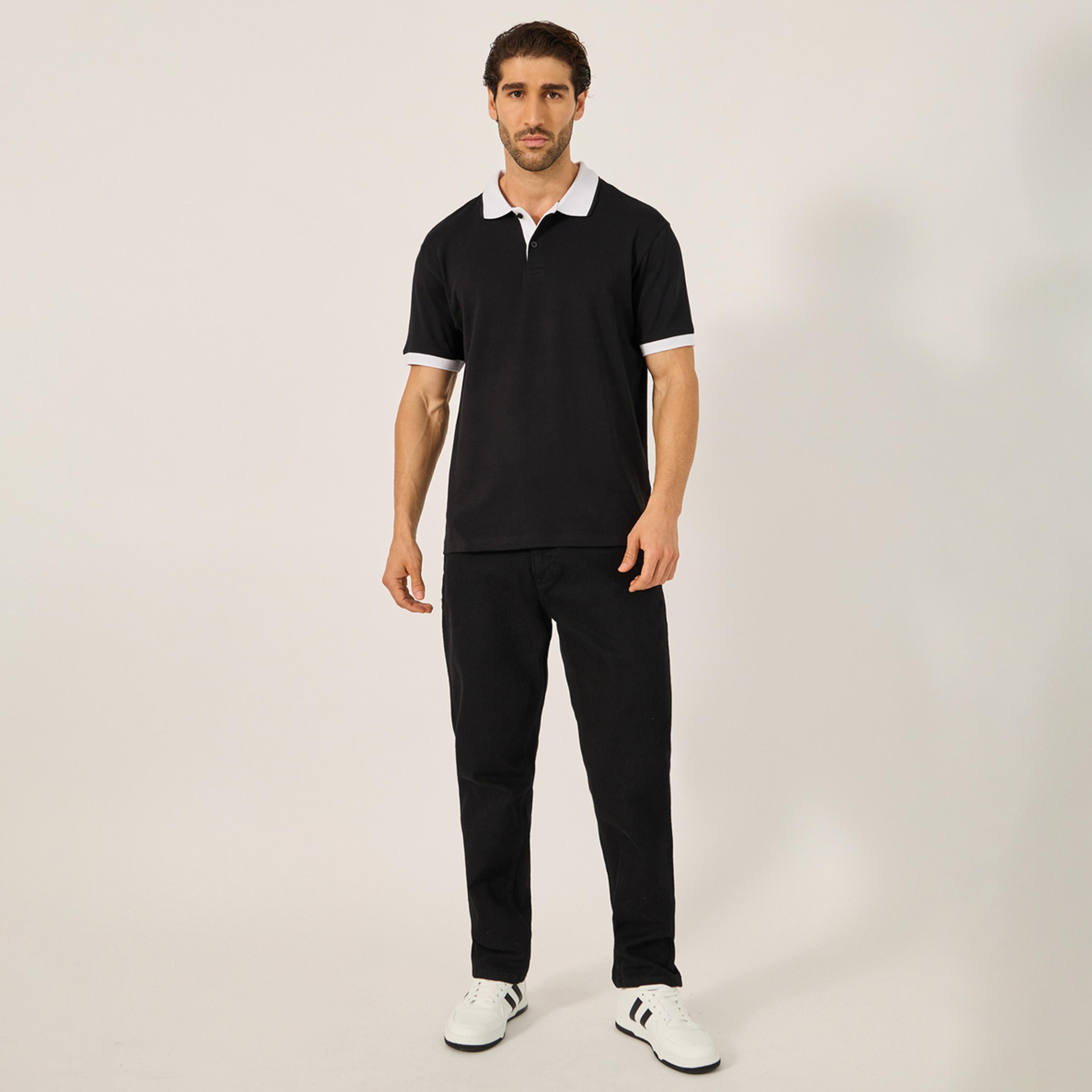 ستايلي - تي شيرت بولو بقصّة مريحة وحواف متباينة اللون-men-clothing-tshirtsandpolos-polos-image-2