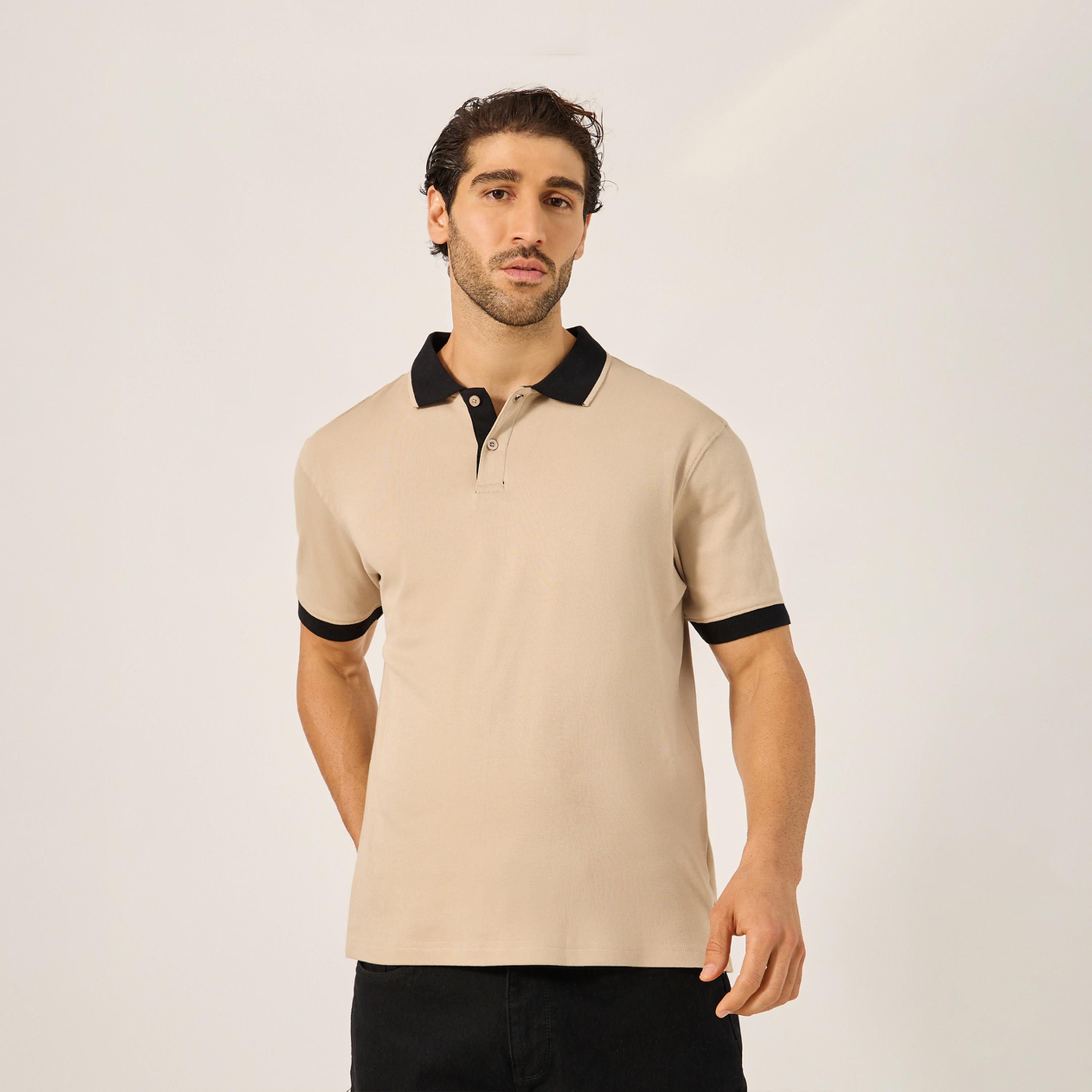 ستايلي - تي شيرت بولو بقصّة مريحة وحواف متباينة اللون-men-clothing-tshirtsandpolos-polos-image-1