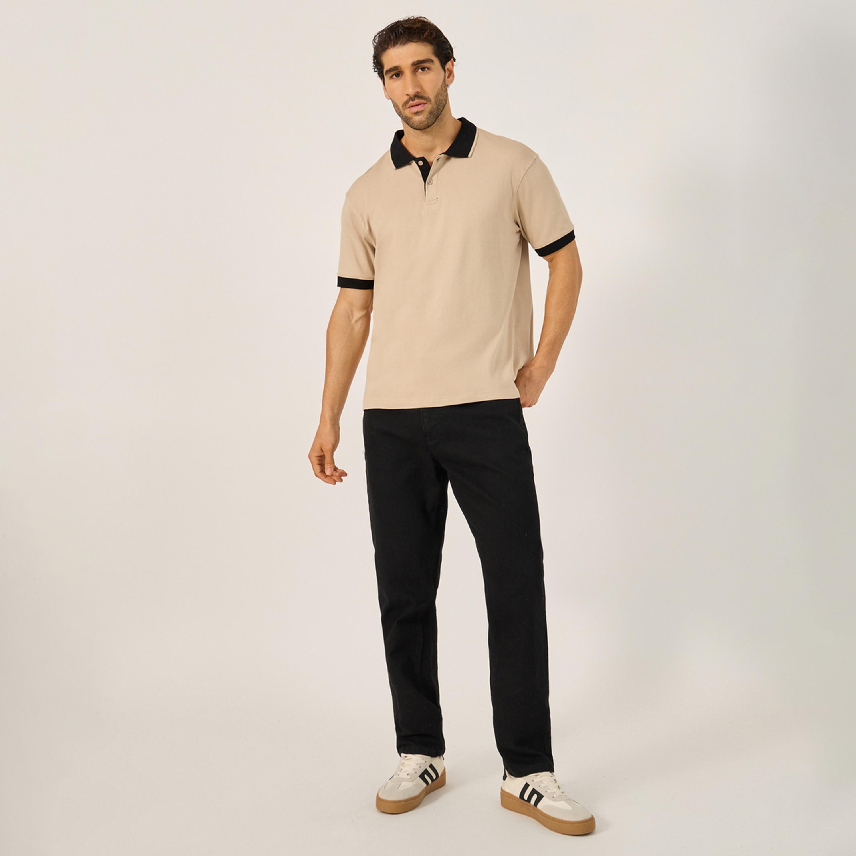 ستايلي - تي شيرت بولو بقصّة مريحة وحواف متباينة اللون-men-clothing-tshirtsandpolos-polos-image-2