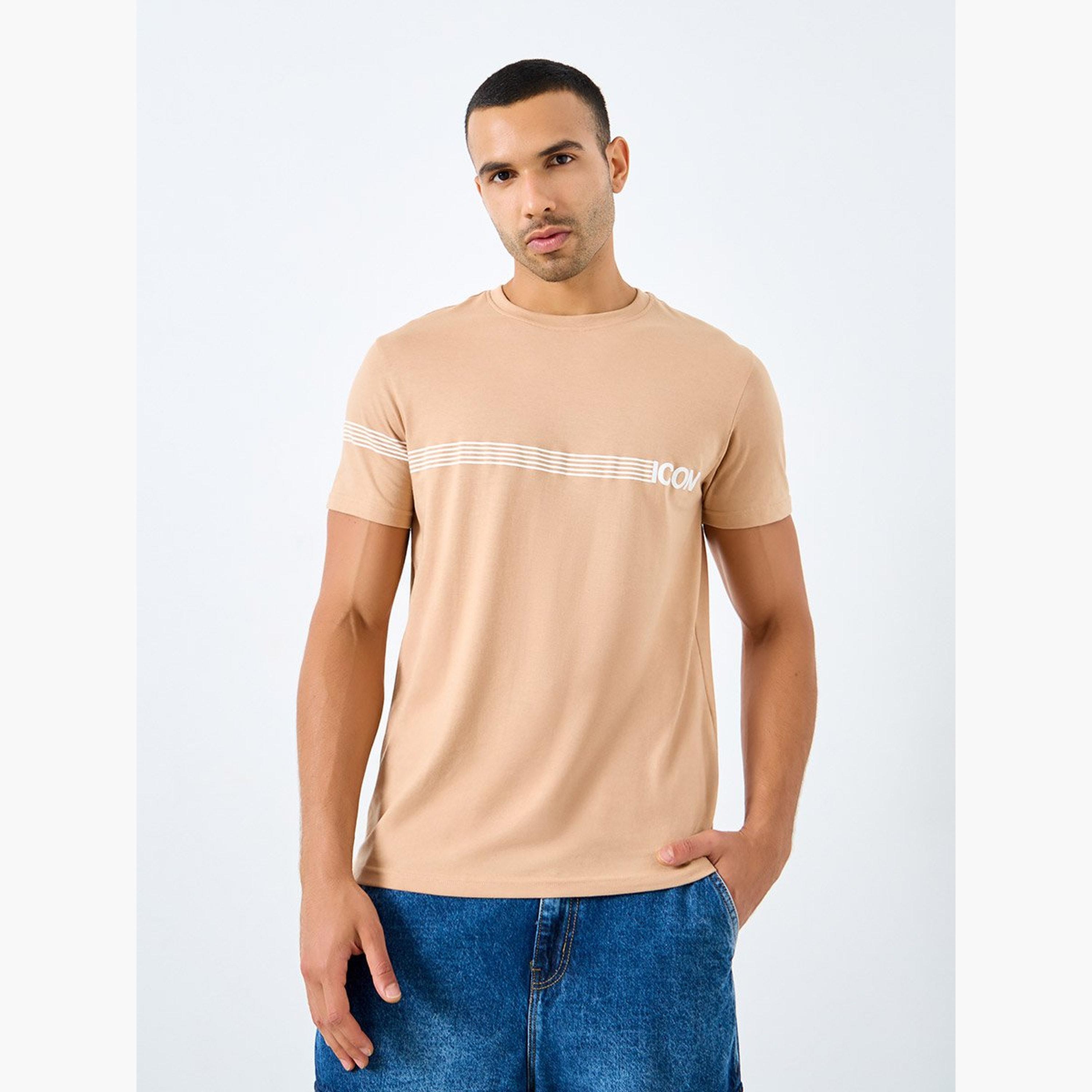 Styli Striped Slogan Print Regular Fit T-Shirt-men-clothing-tshirtsandpolos-tshirts-image-1