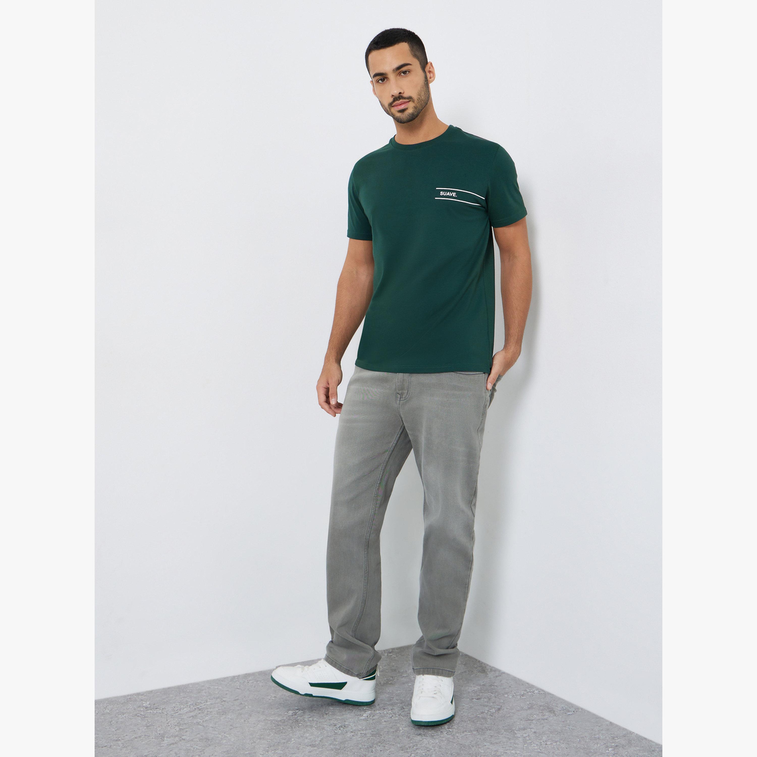 Styli Men Green Minimalist Print Crew Neck T-Shirt-men-clothing-tshirtsandpolos-tshirts-image-2
