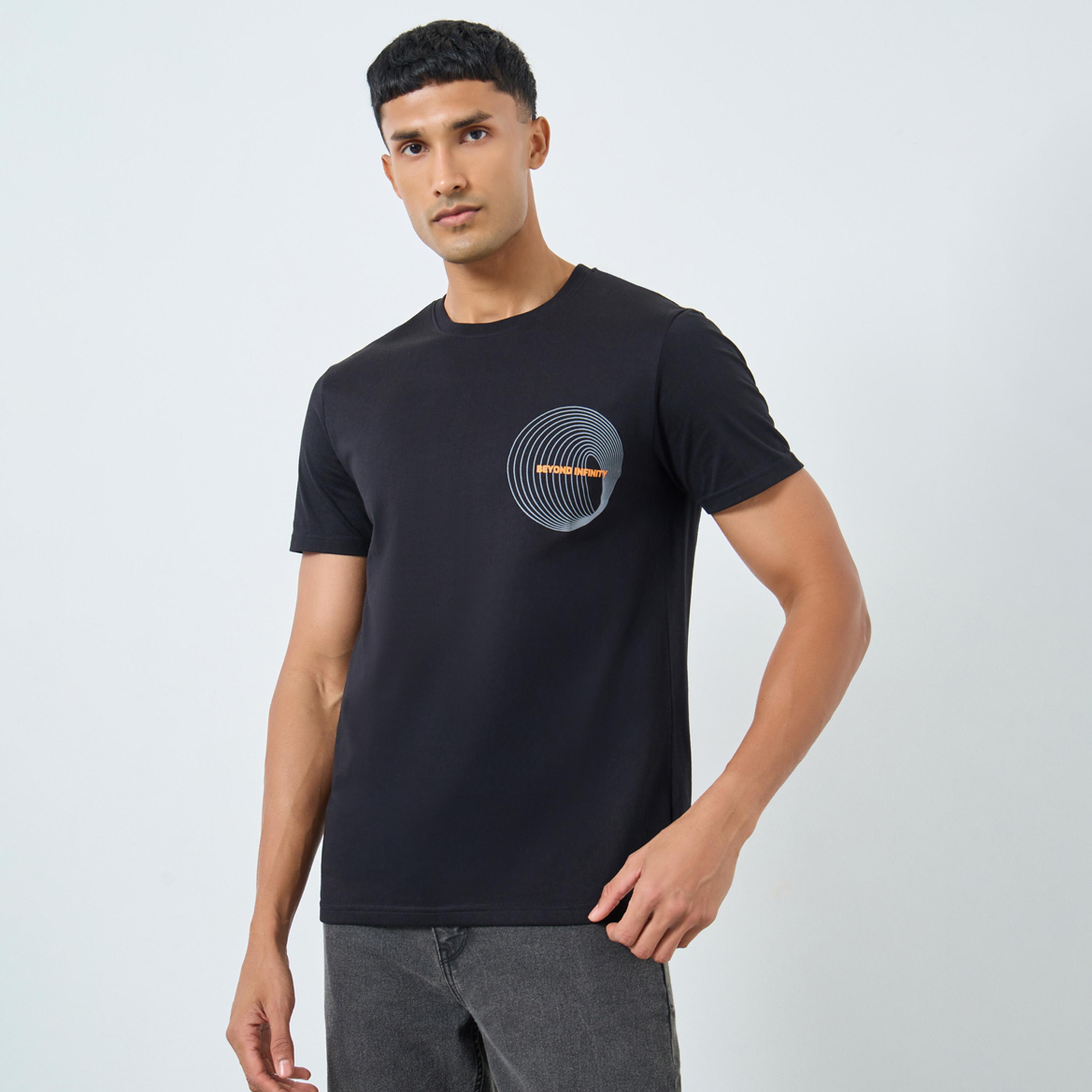 Styli Men Black Graphic Print Crew Neck T-Shirt-men-clothing-tshirtsandpolos-tshirts-image-1