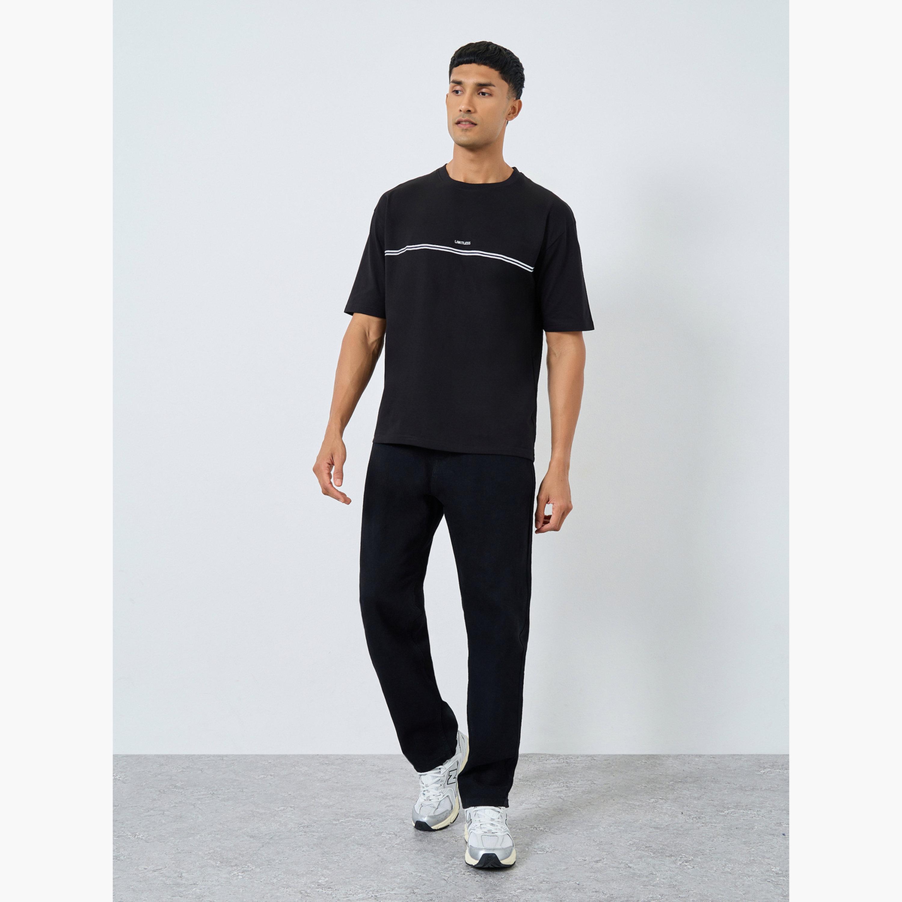 Styli Men Black Oversized Striped Crew Neck T-Shirt-men-clothing-tshirtsandpolos-tshirts-image-2