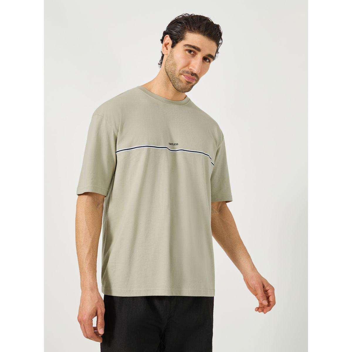 Styli Slogan Print Oversized T-Shirt with Tape Detail-men-clothing-tshirtsandpolos-tshirts-image-1