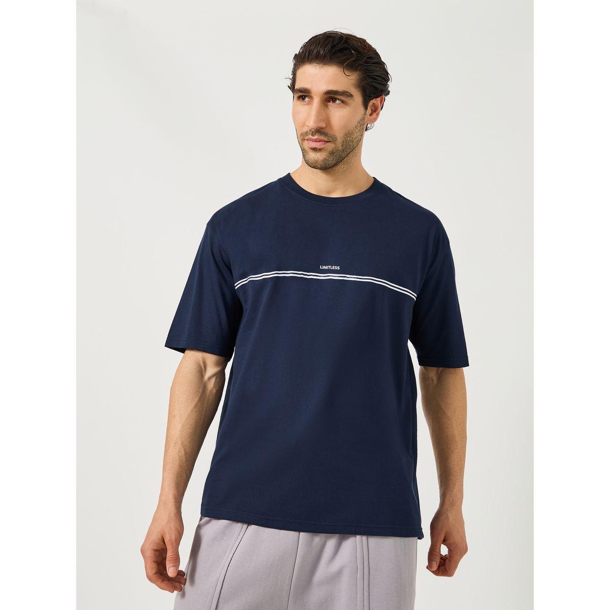 Styli Slogan Print Oversized T-Shirt with Tape Detail-men-clothing-tshirtsandpolos-tshirts-image-1