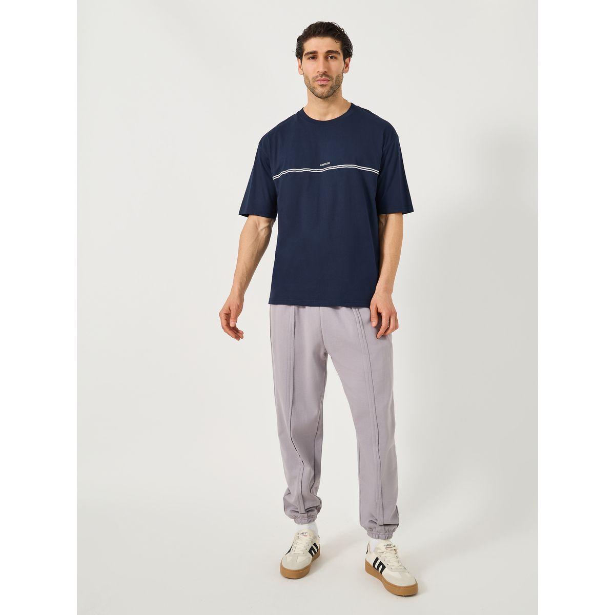 Styli Slogan Print Oversized T-Shirt with Tape Detail-men-clothing-tshirtsandpolos-tshirts-image-2