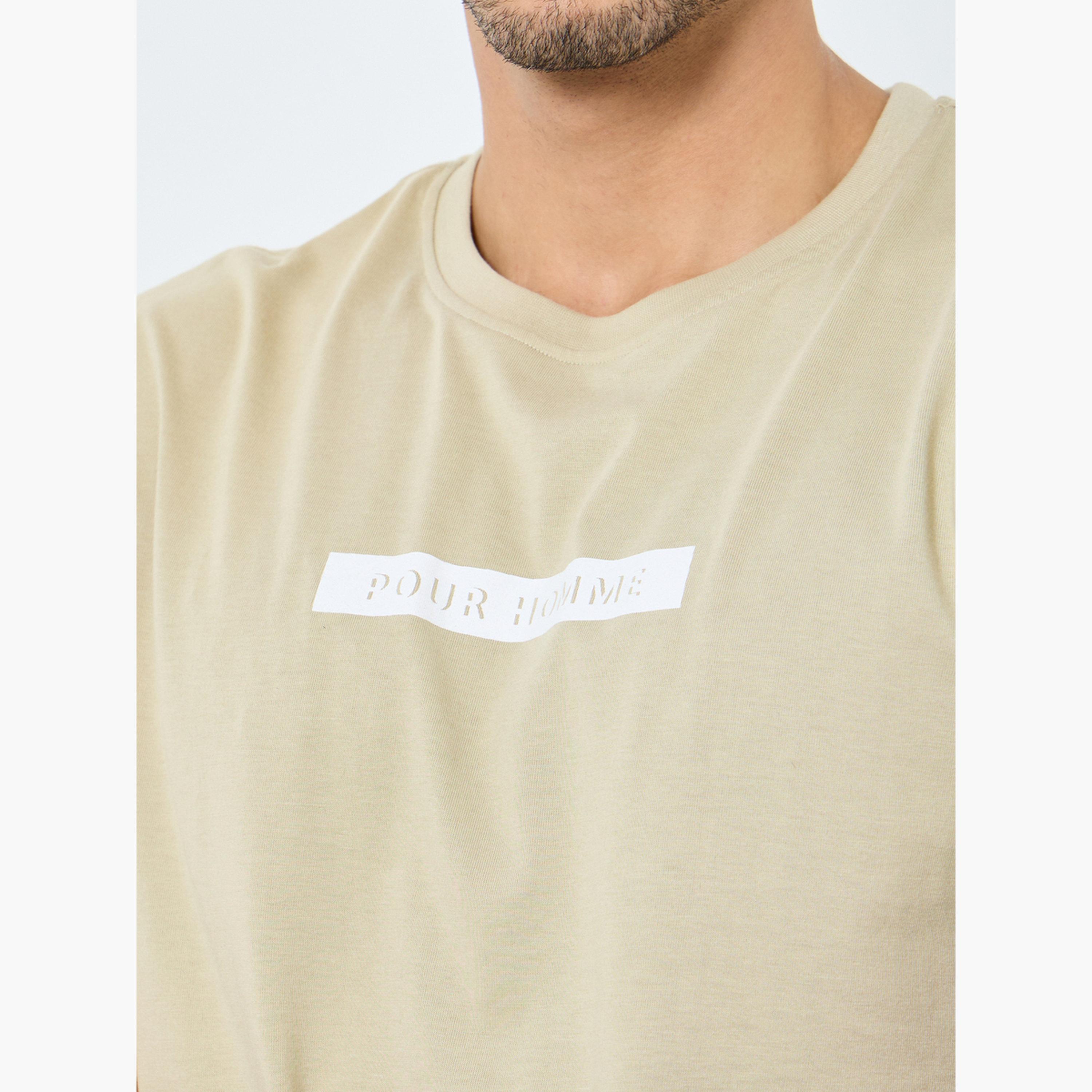 Styli Men Khaki Crew Neck Slogan Print T-Shirt-men-clothing-tshirtsandpolos-tshirts-image-4