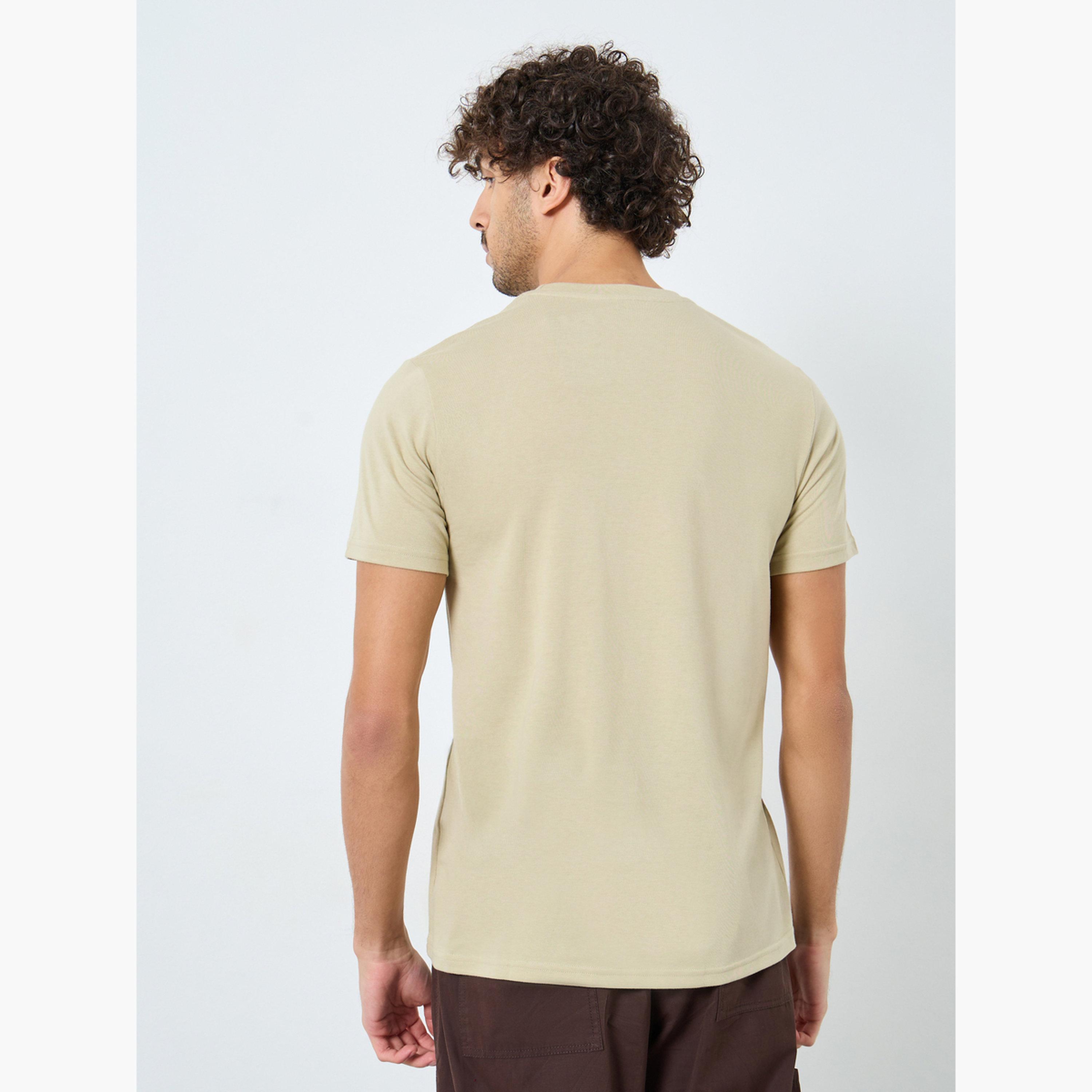 Styli Men Khaki Crew Neck Slogan Print T-Shirt-men-clothing-tshirtsandpolos-tshirts-image-5