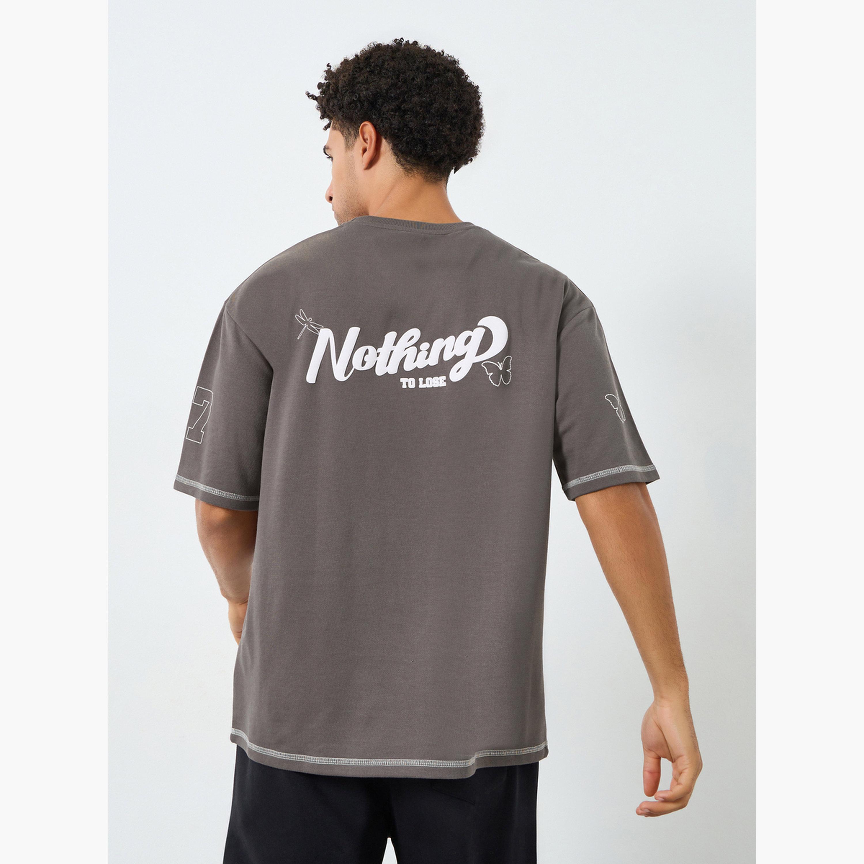 Styli Men Brown Oversized Slogan T-Shirt-men-clothing-tshirtsandpolos-tshirts-image-3