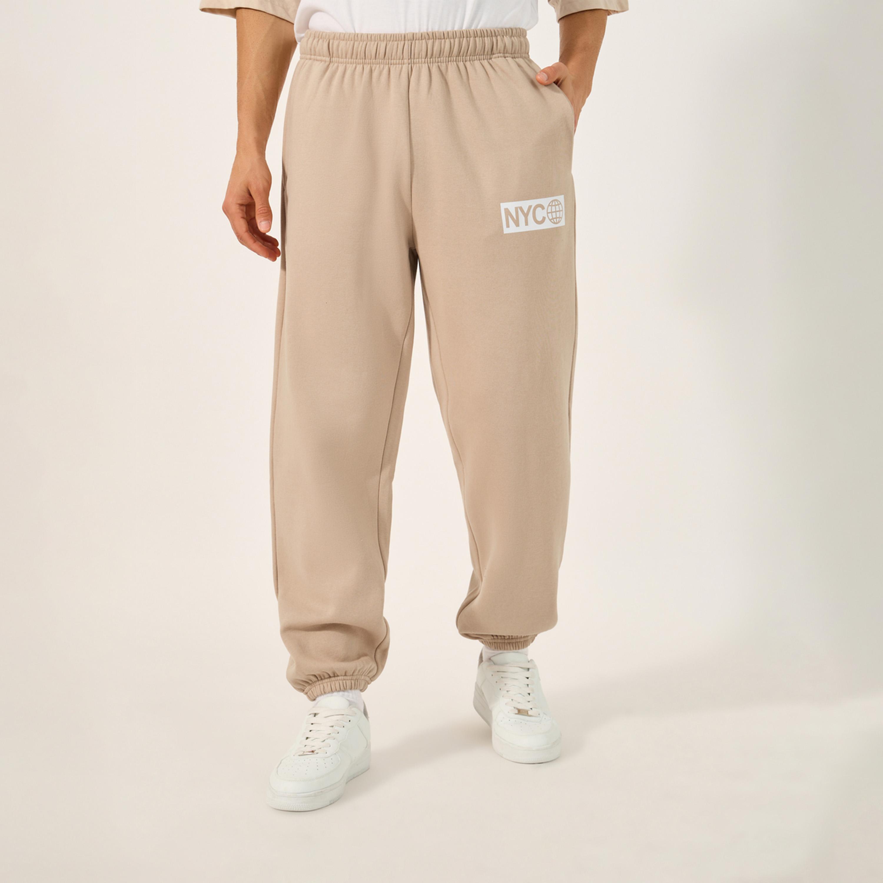 Styli Slogan Print Cotton Rich Fleece Relaxed Fit Joggers-men-clothing-bottoms-joggers-image-1