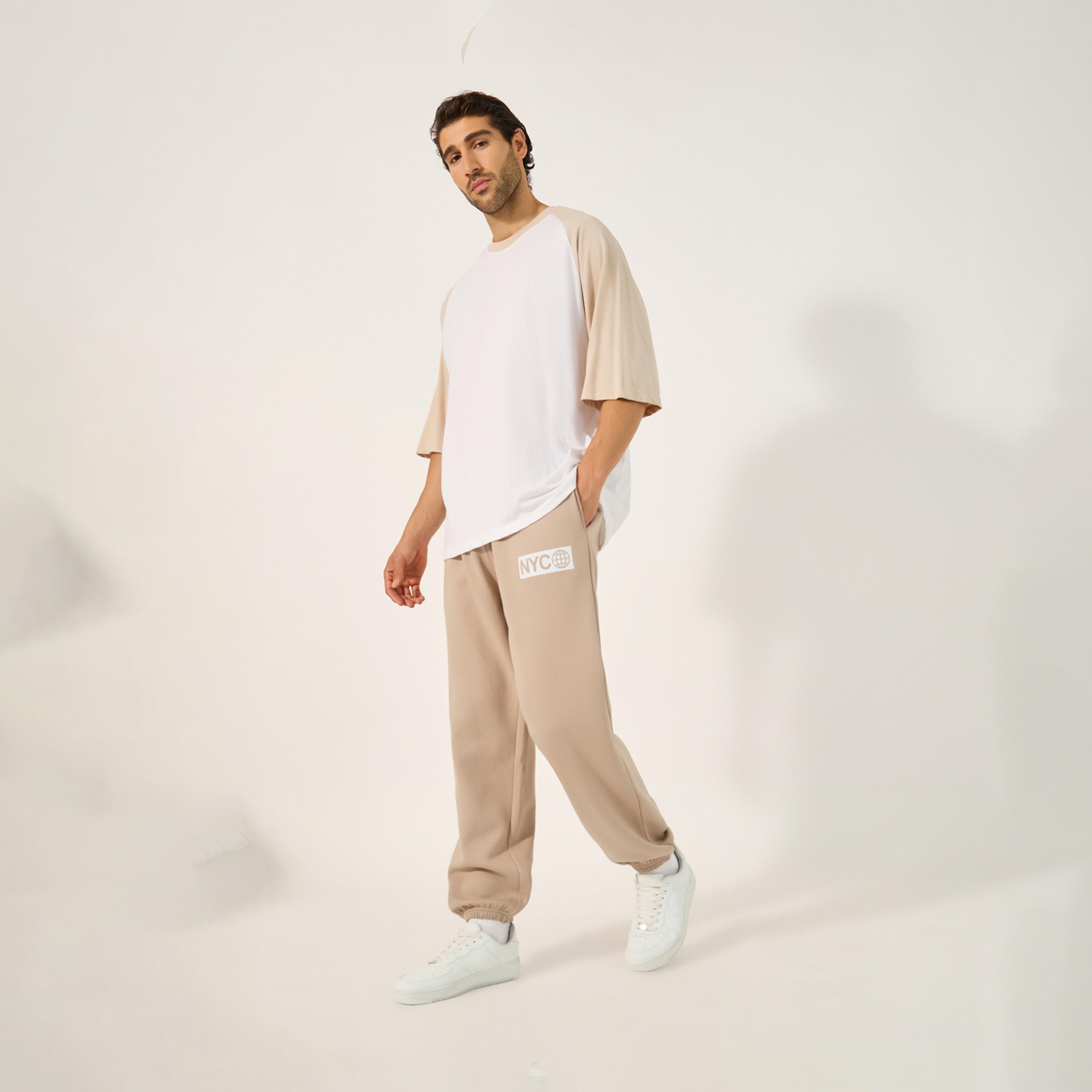 Styli Slogan Print Cotton Rich Fleece Relaxed Fit Joggers-men-clothing-bottoms-joggers-image-2