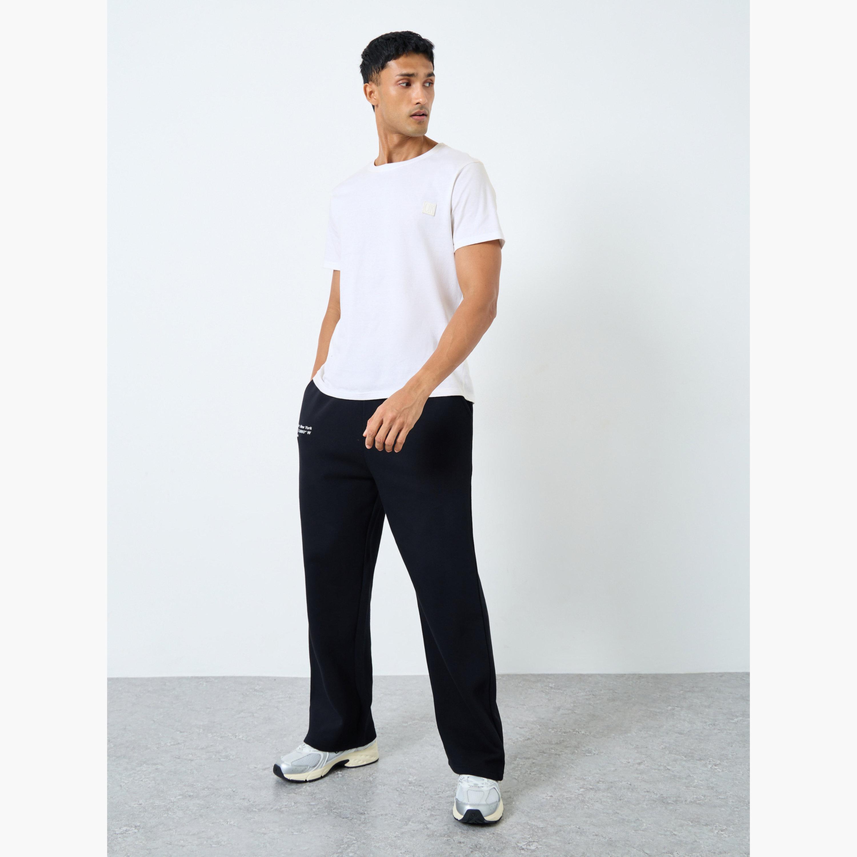 Styli Men Black Oversized Joggers with New York United States Pocket Slogan Print-men-clothing-bottoms-joggers-image-2