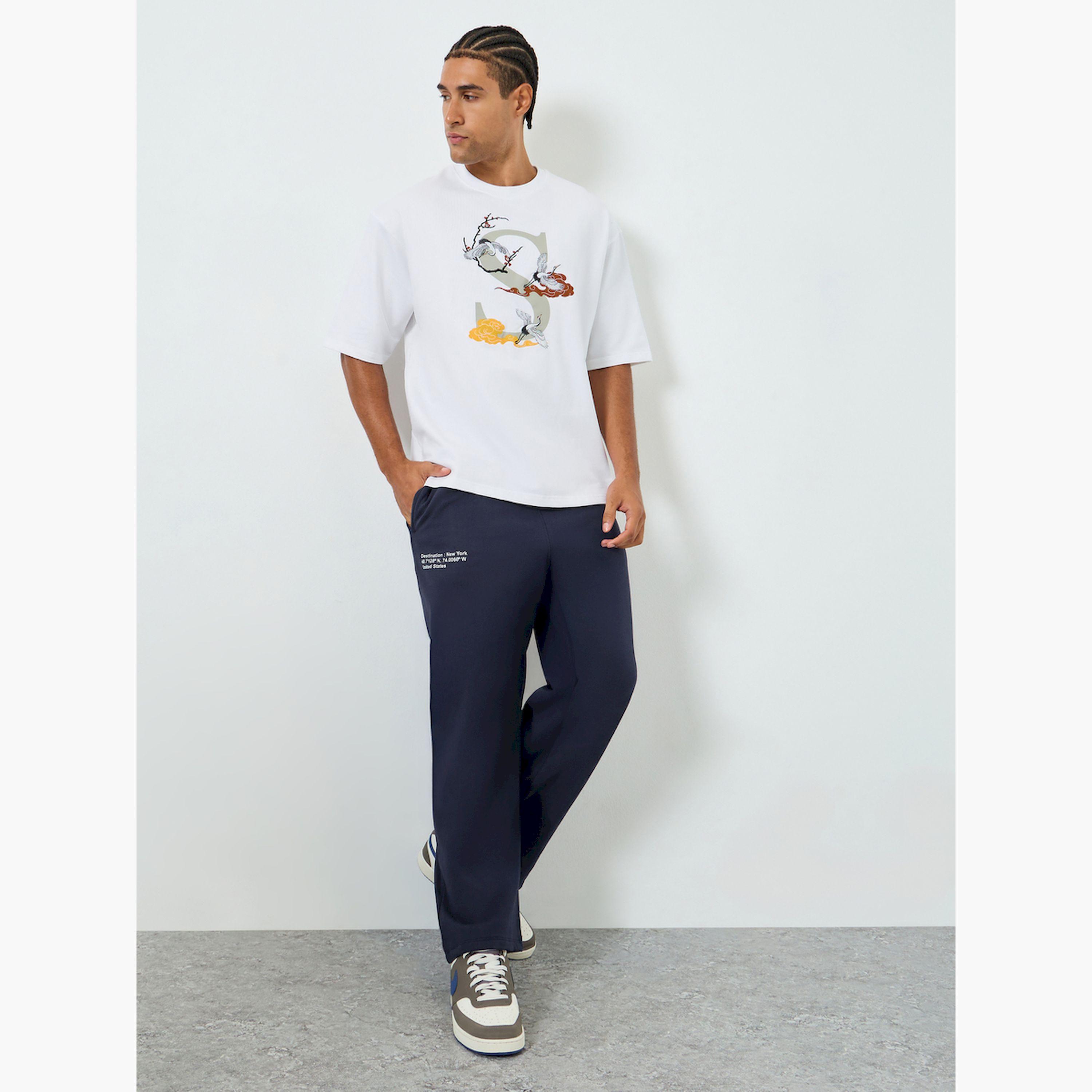 Styli Men Navy Blue Minimal Slogan Oversized Joggers-men-clothing-bottoms-joggers-image-2